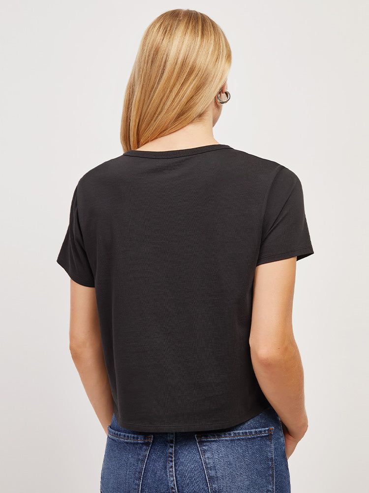 Women wearing Black The Cotton Boxy Pocket Crew Neck Tee