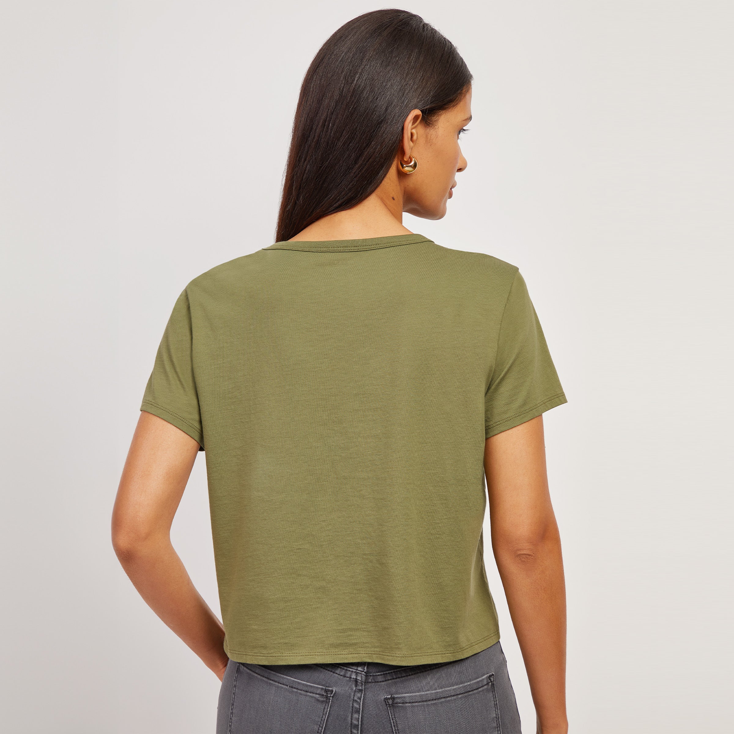 Women wearing Rosemary The Cotton Boxy Pocket Crew Neck Tee