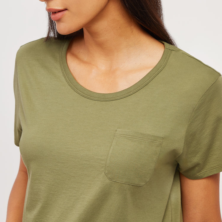 Women wearing Rosemary The Cotton Boxy Pocket Crew Neck Tee