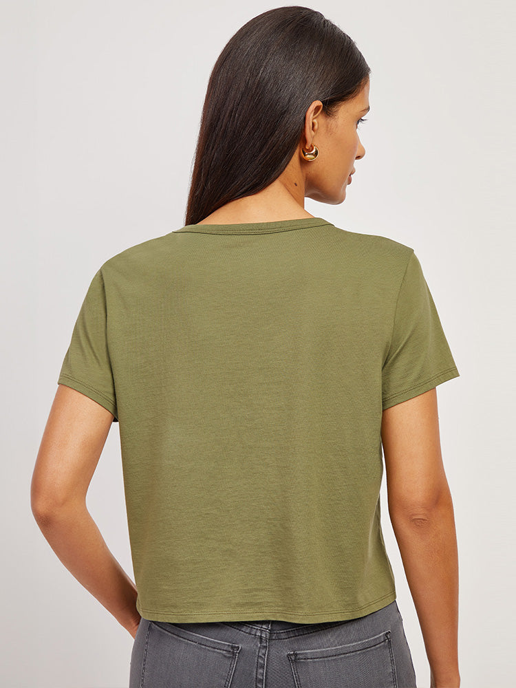 Women wearing Rosemary The Cotton Boxy Pocket Crew Neck Tee