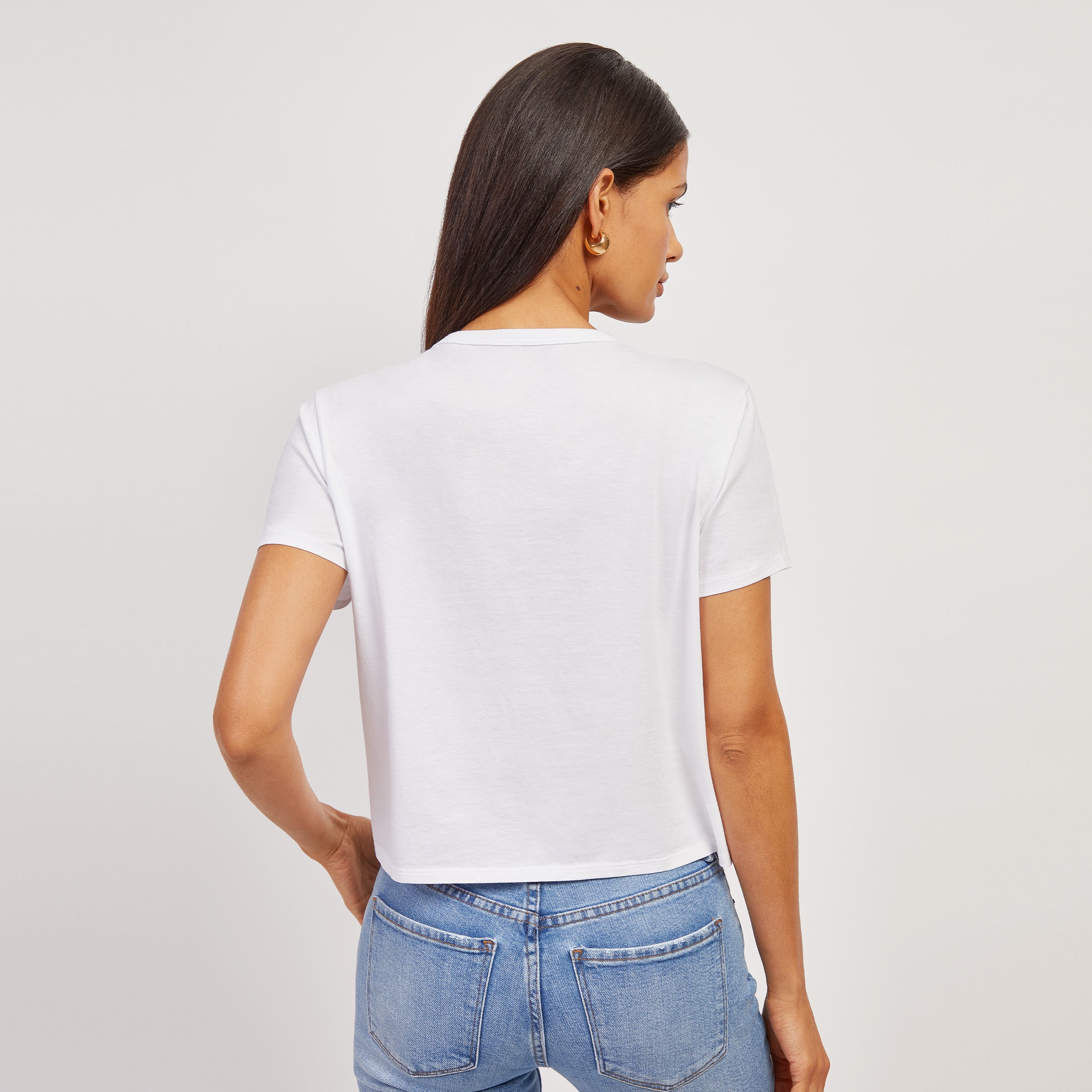 Women wearing White The Cotton Boxy Pocket Crew Neck Tee