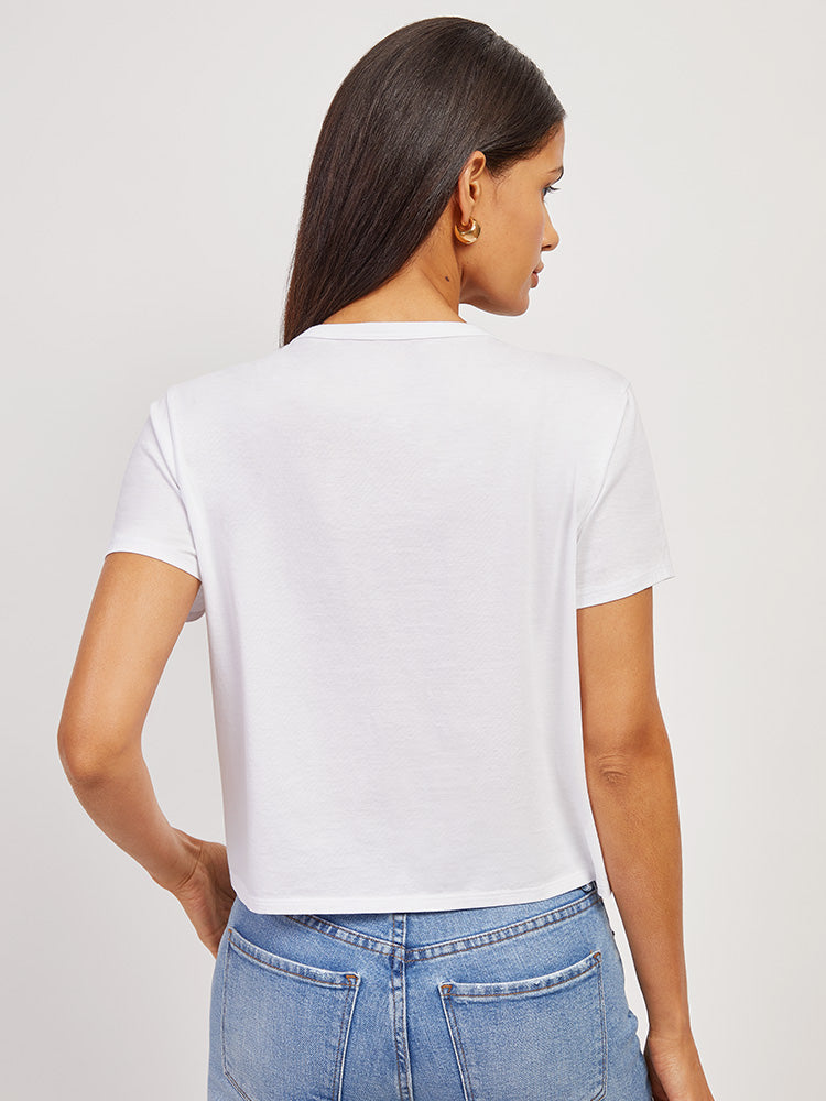 Women wearing White The Cotton Boxy Pocket Crew Neck Tee