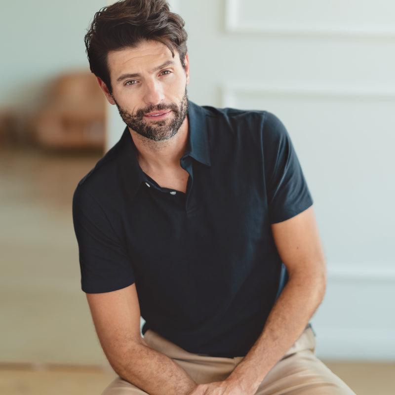 Men wearing Bleu marine Jersey Sueded Polo