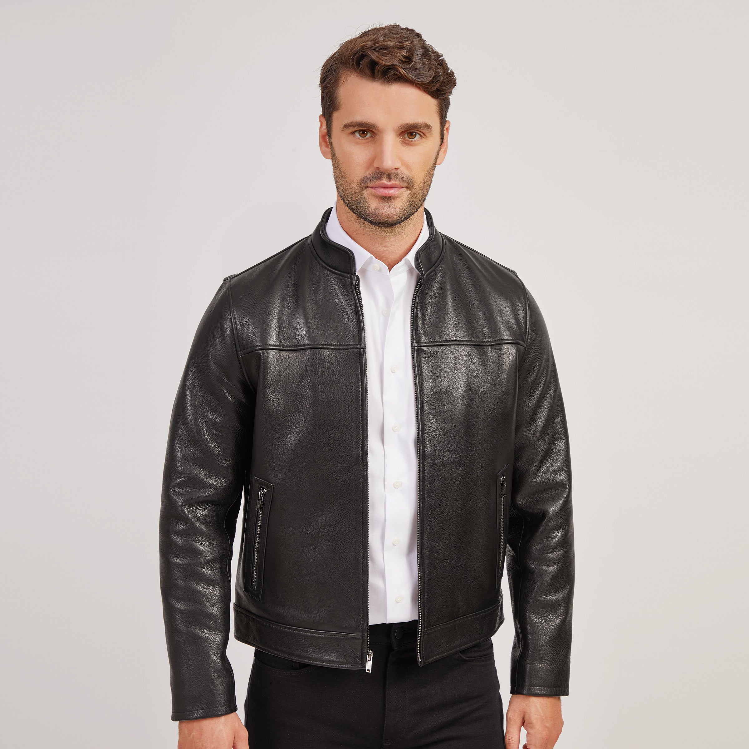 Mens leather racer jacket hotsell