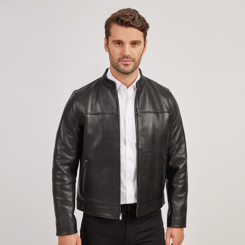 Men wearing Black Leather Racer Jacket