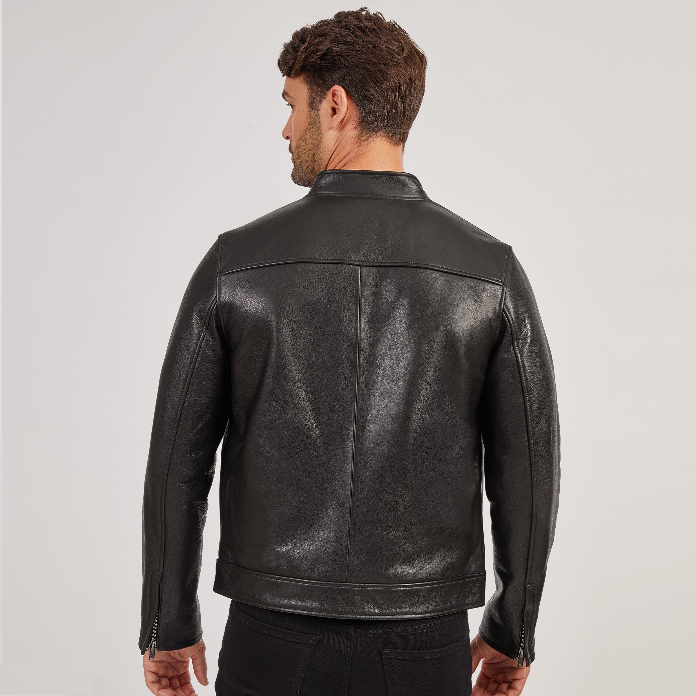 Men wearing Black Leather Racer Jacket