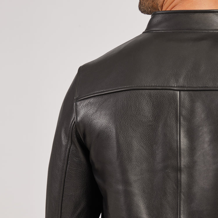 Men wearing Black Leather Racer Jacket