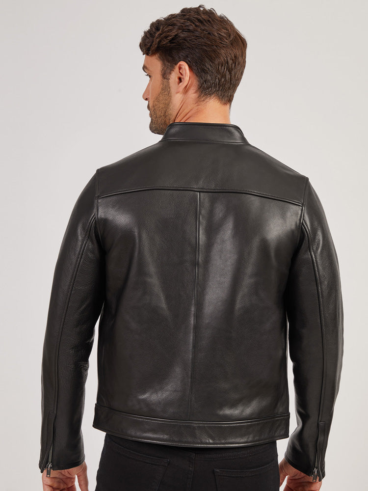 Men wearing Black Leather Racer Jacket