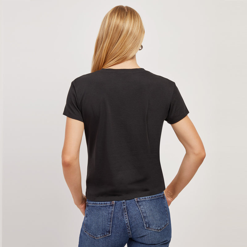 Women wearing Black The Cotton Relaxed V-Neck Tee