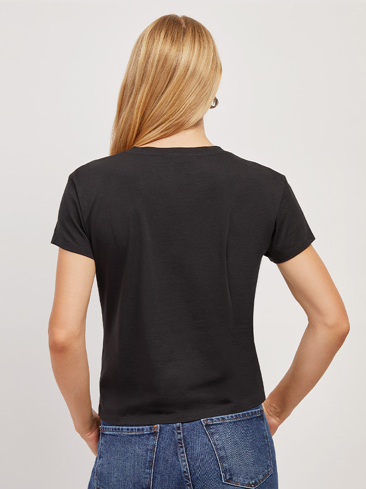 Women wearing Black The Cotton Relaxed V-Neck Tee