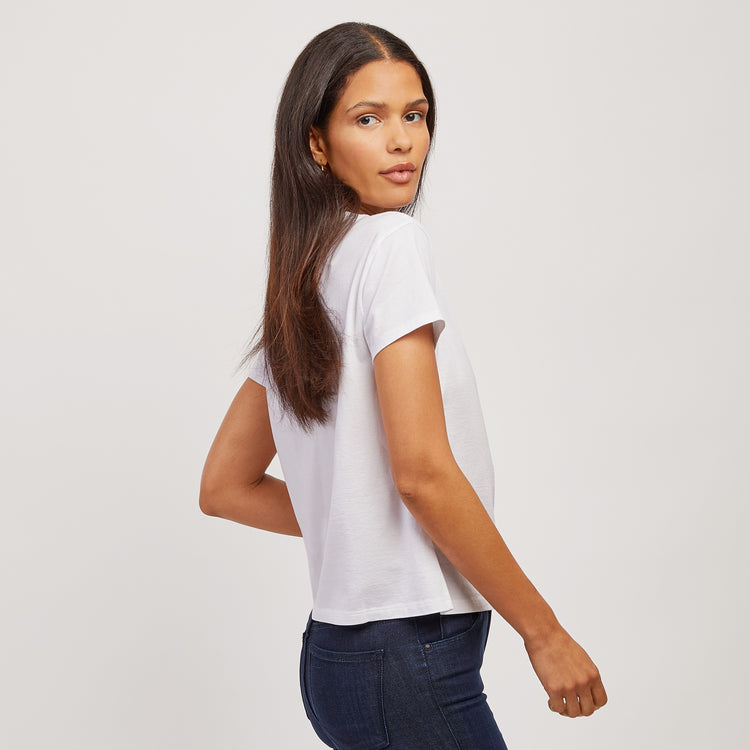 Women wearing White The Cotton Relaxed V-Neck Tee