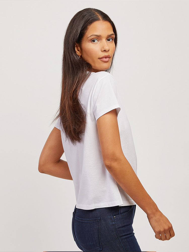 Women wearing White The Cotton Relaxed V-Neck Tee