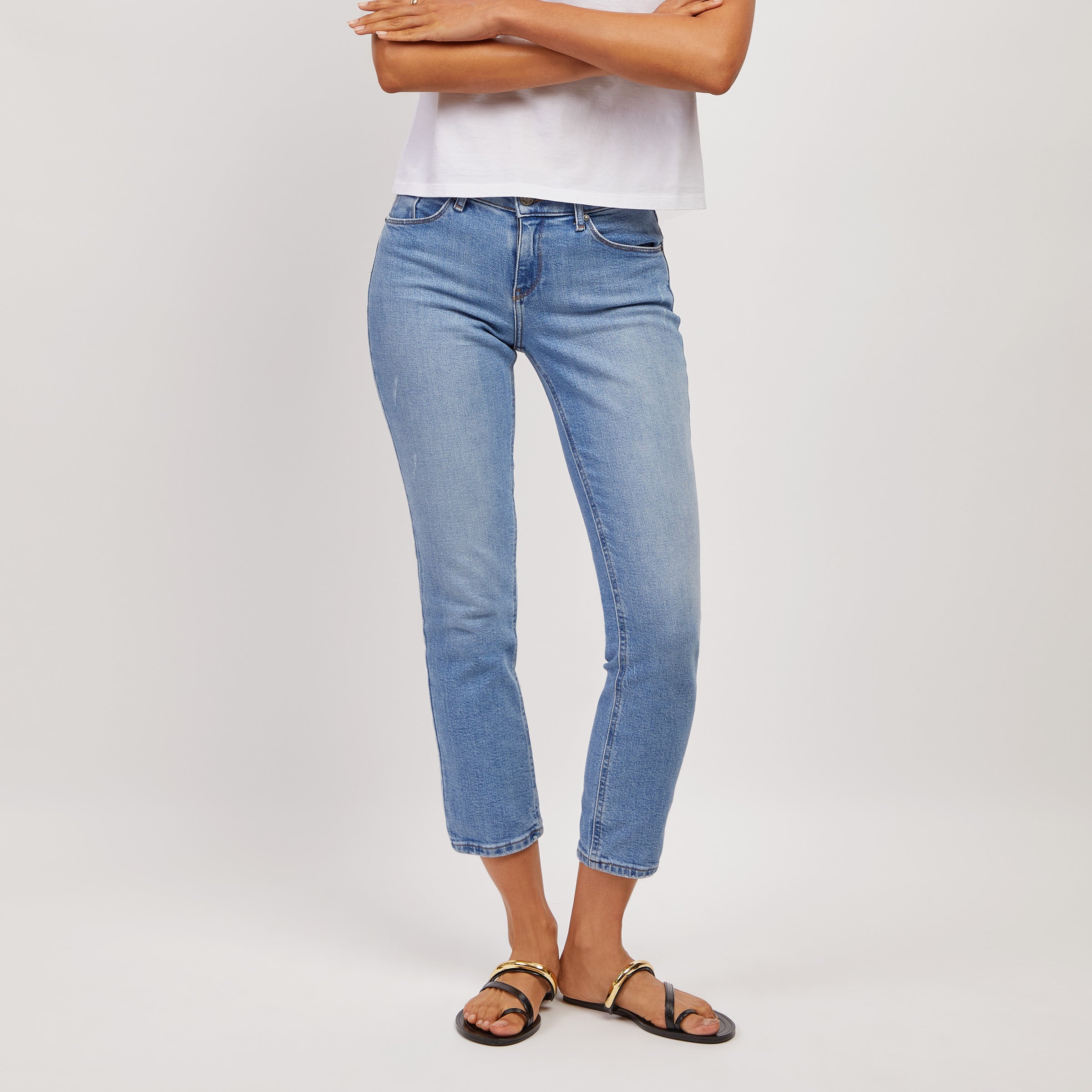 Women wearing Medium Blue Slim Straight Hubert Jeans