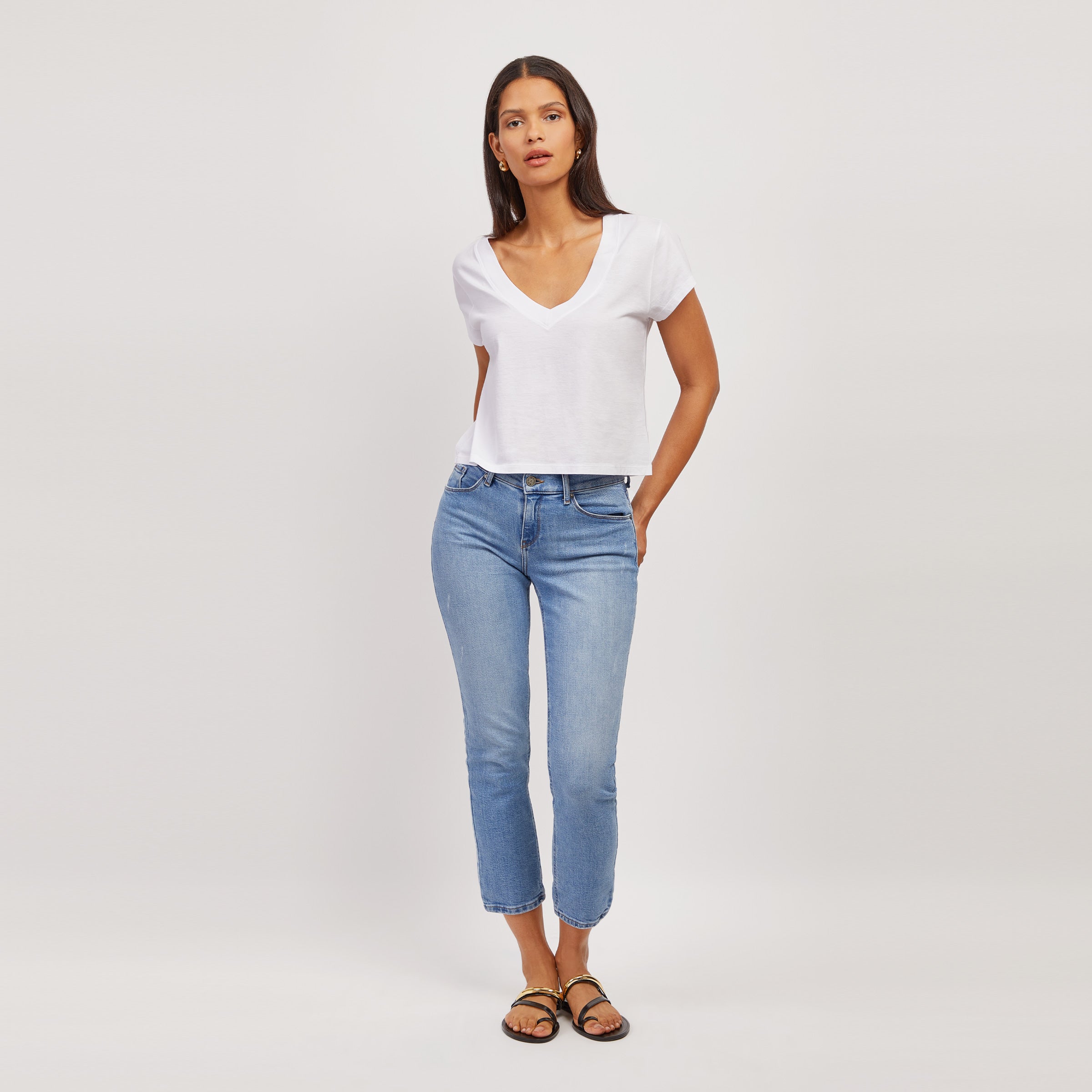 Women wearing Medium Blue Slim Straight Hubert Jeans