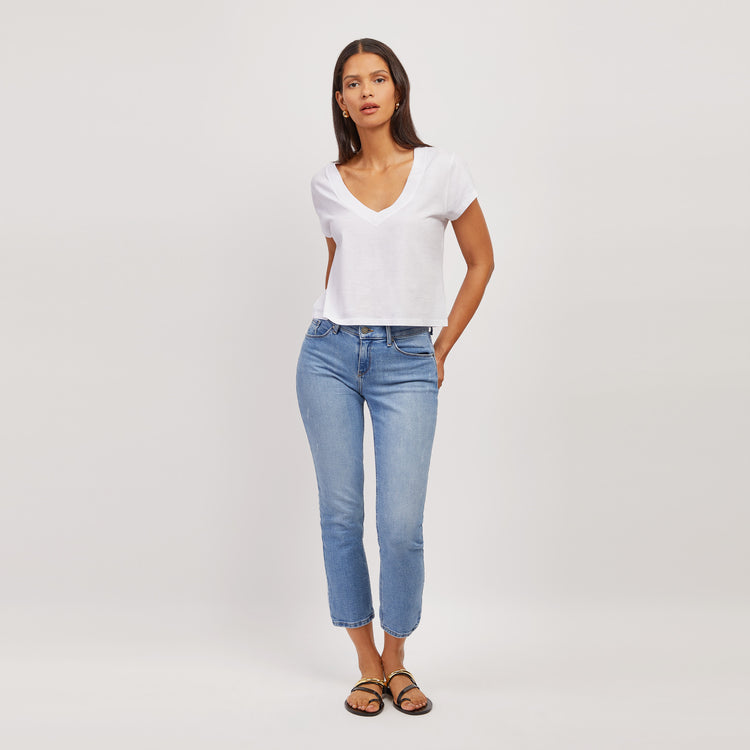 Women wearing Medium Blue Slim Straight Hubert Jeans