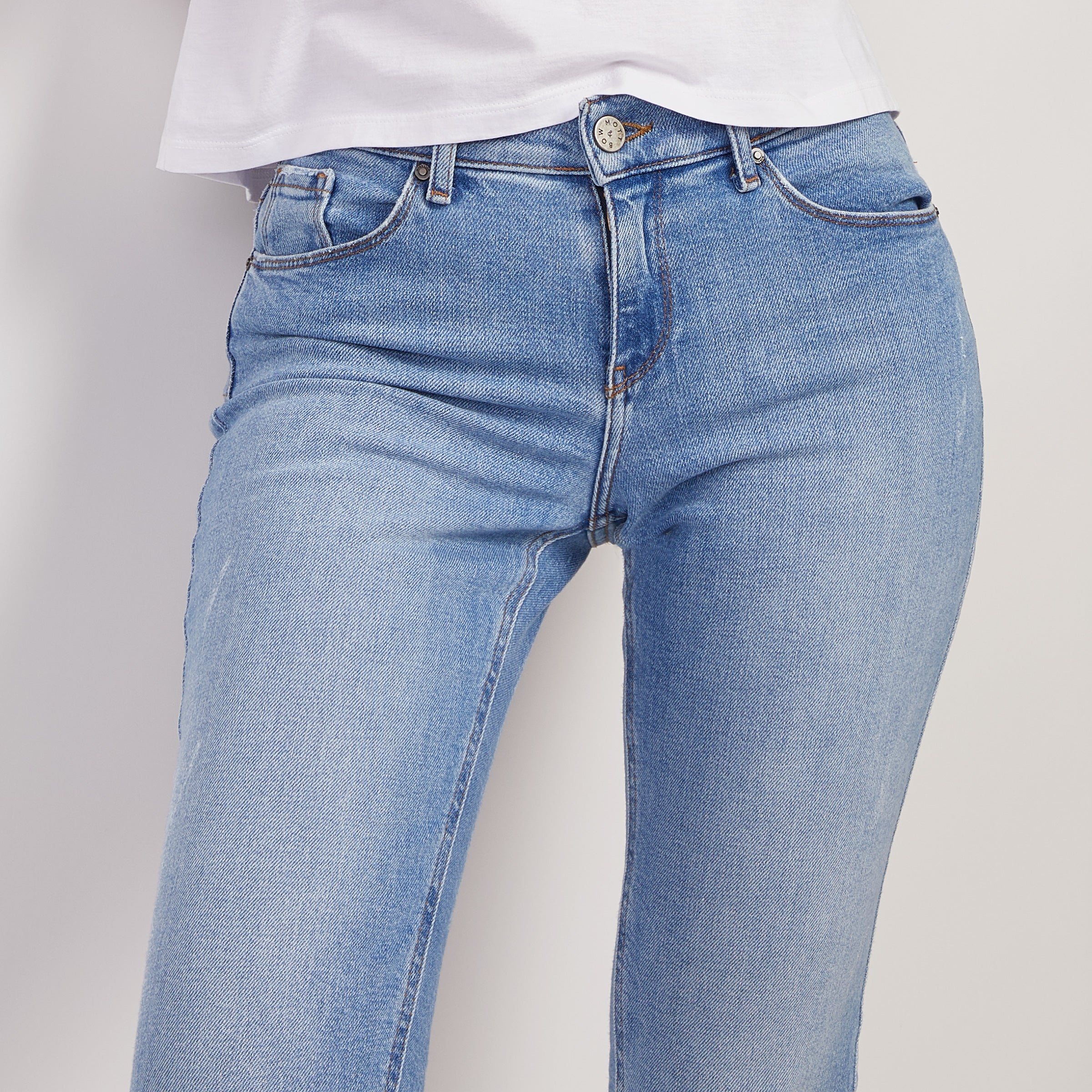 Women wearing Medium Blue Slim Straight Hubert Jeans