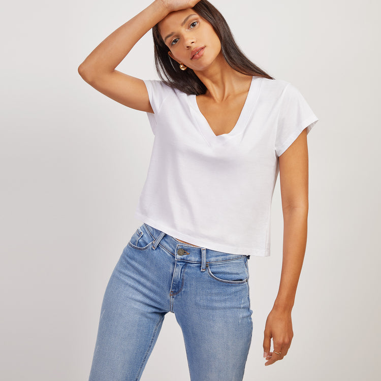 Women wearing Medium Blue Slim Straight Hubert Jeans