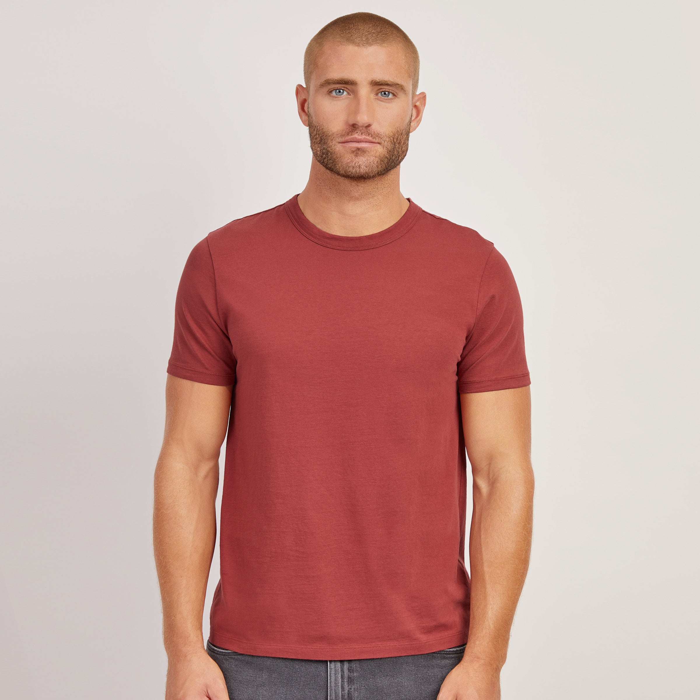 Men wearing Brick Red Classic Crew Driggs Tee