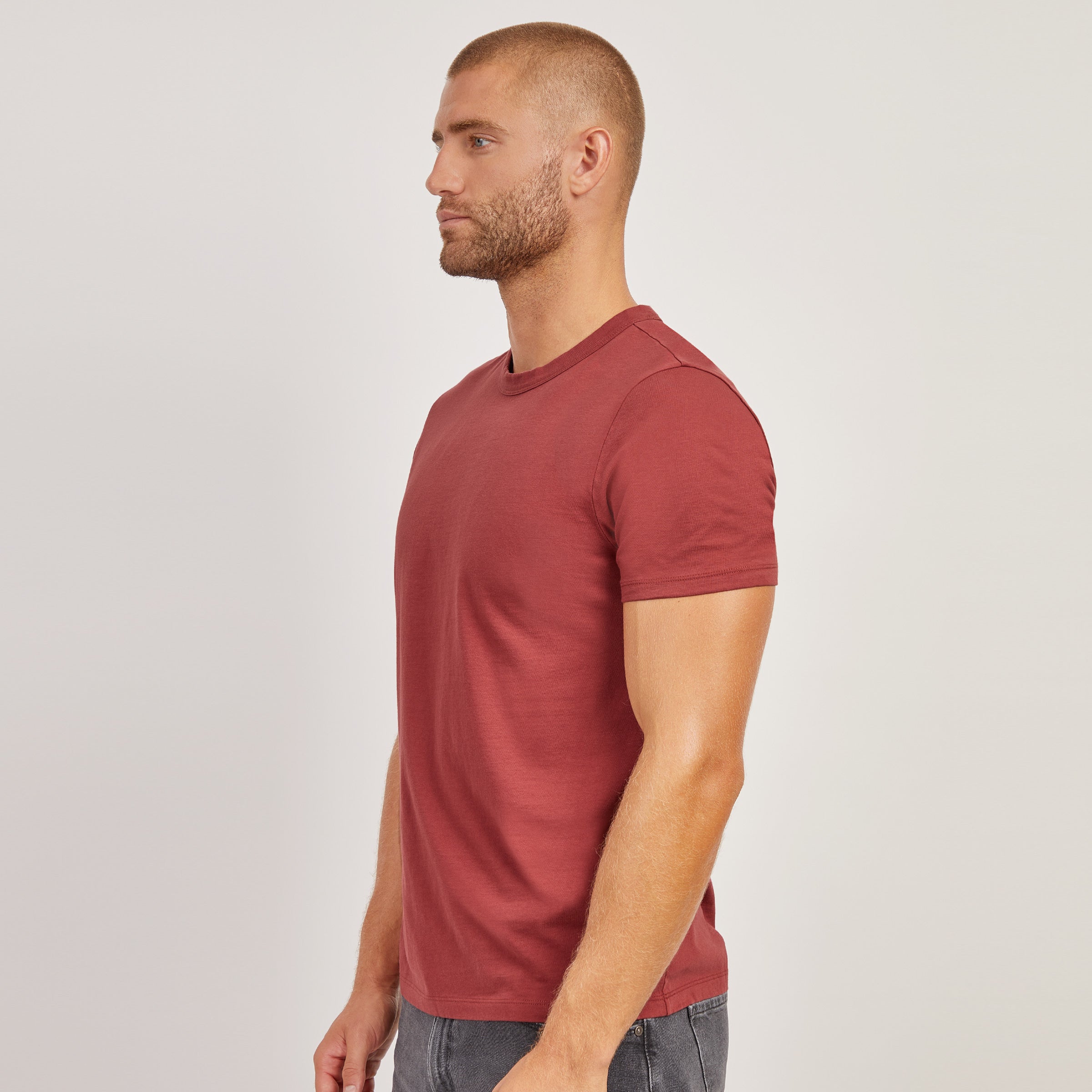 Men wearing Brick Red Classic Crew Driggs Tee