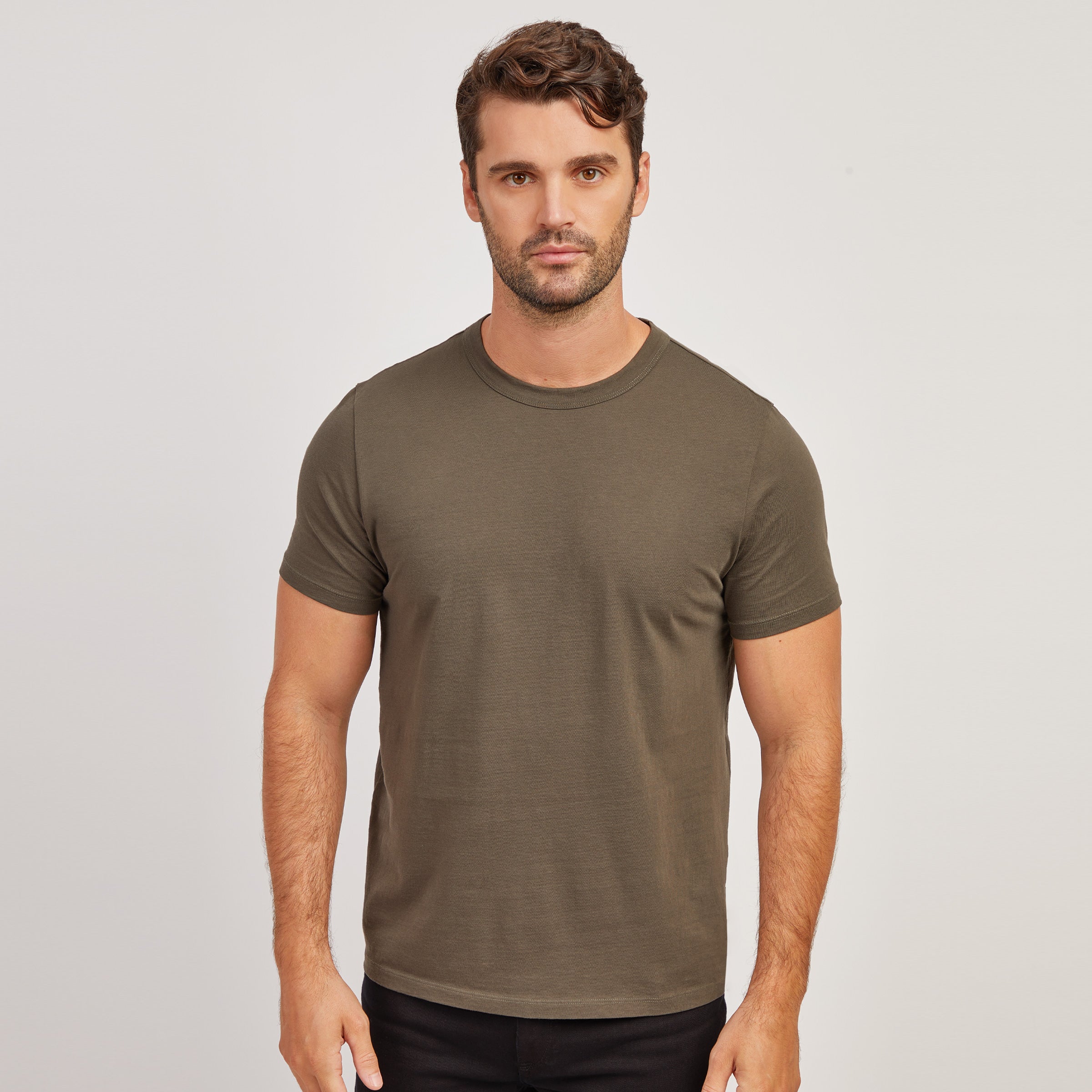 Men wearing Dark Moss Classic Crew Driggs Tee