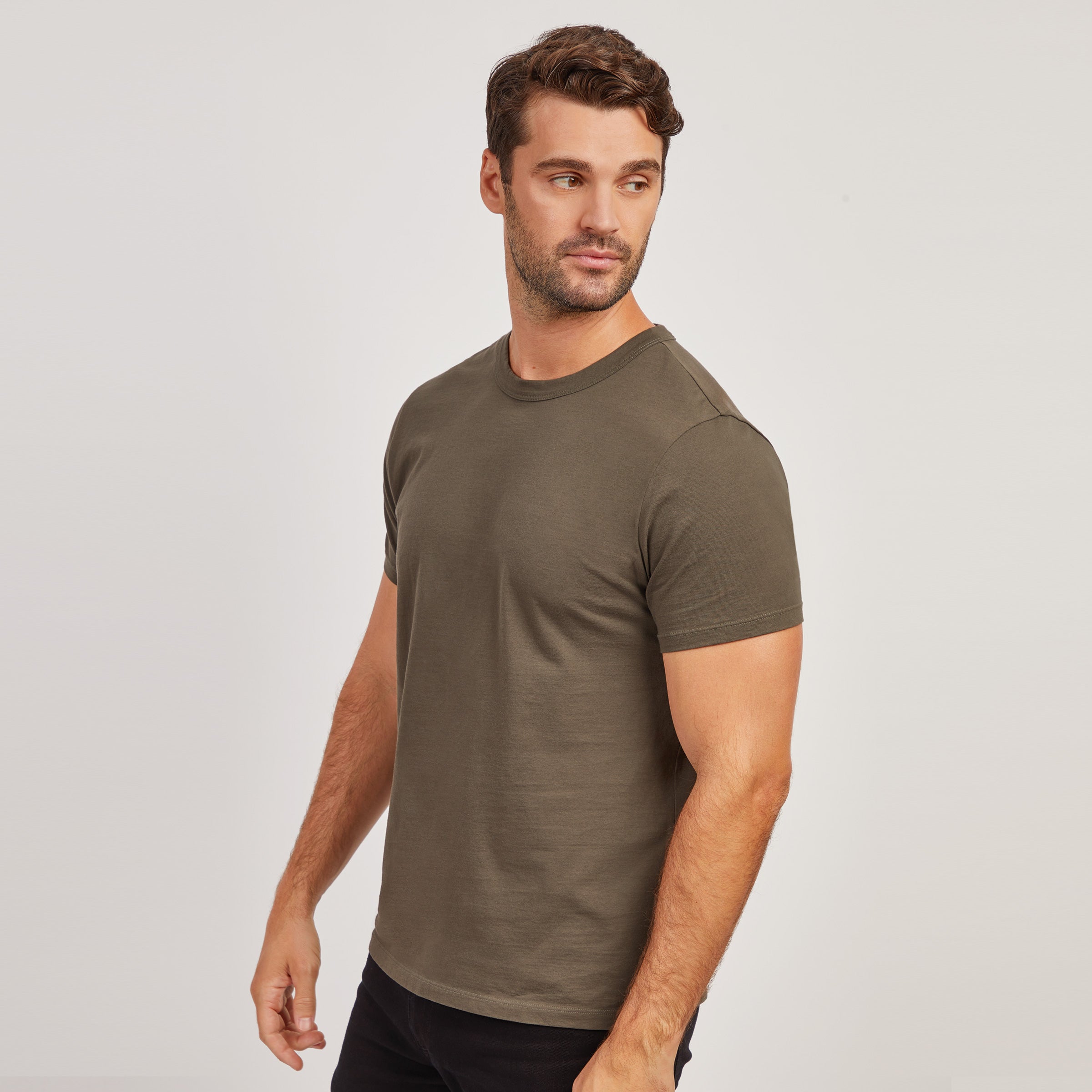 Men wearing Dark Moss Classic Crew Driggs Tee