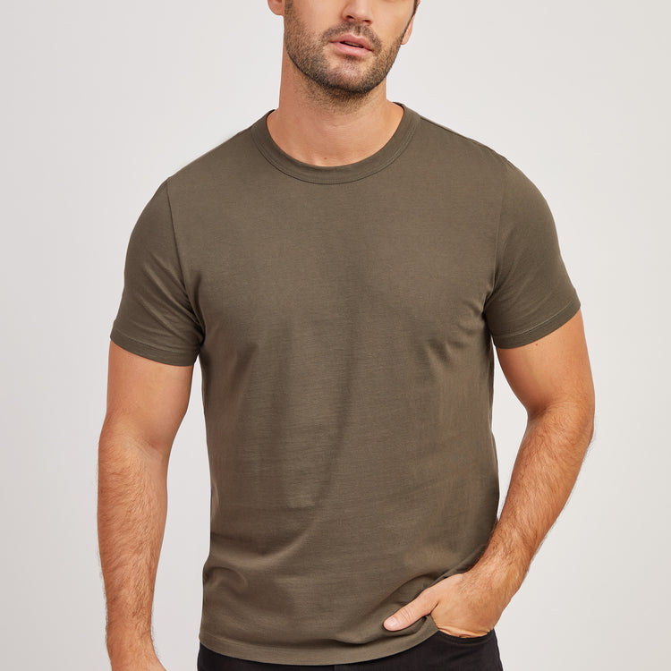 Men wearing Dark Moss Classic Crew Driggs Tee