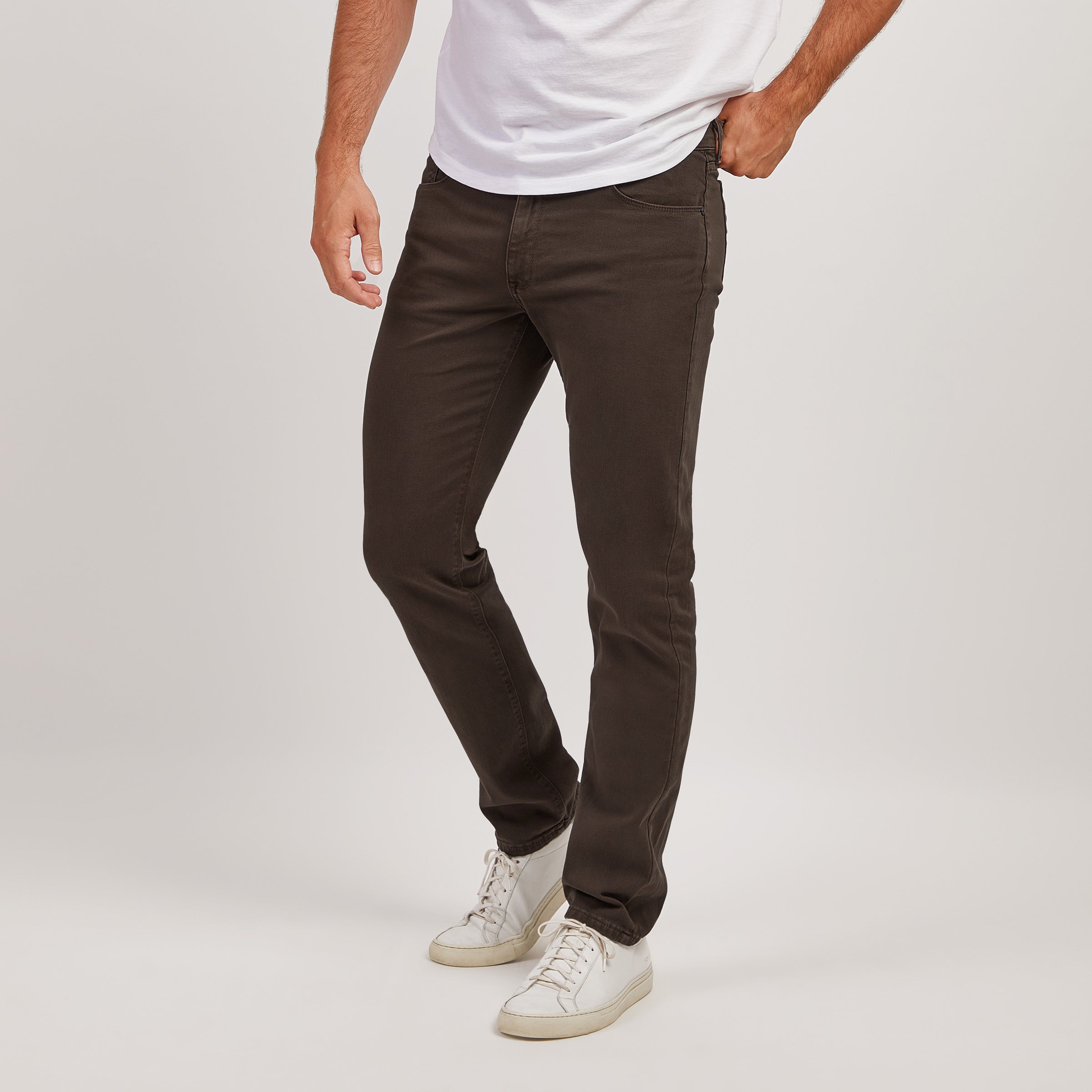 Men wearing Mocha Slim Mercer Jeans