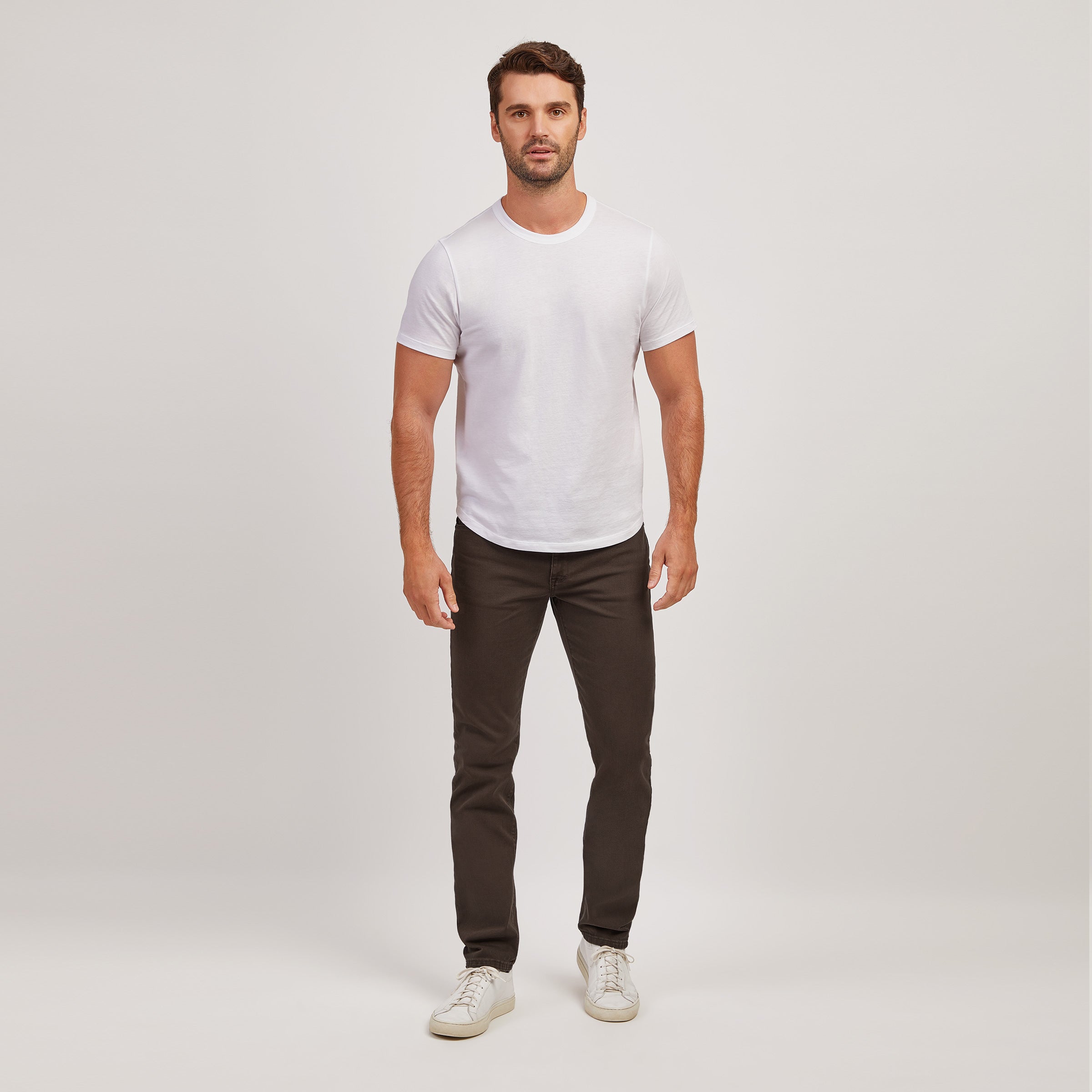 Men wearing Mocha Slim Mercer Jeans