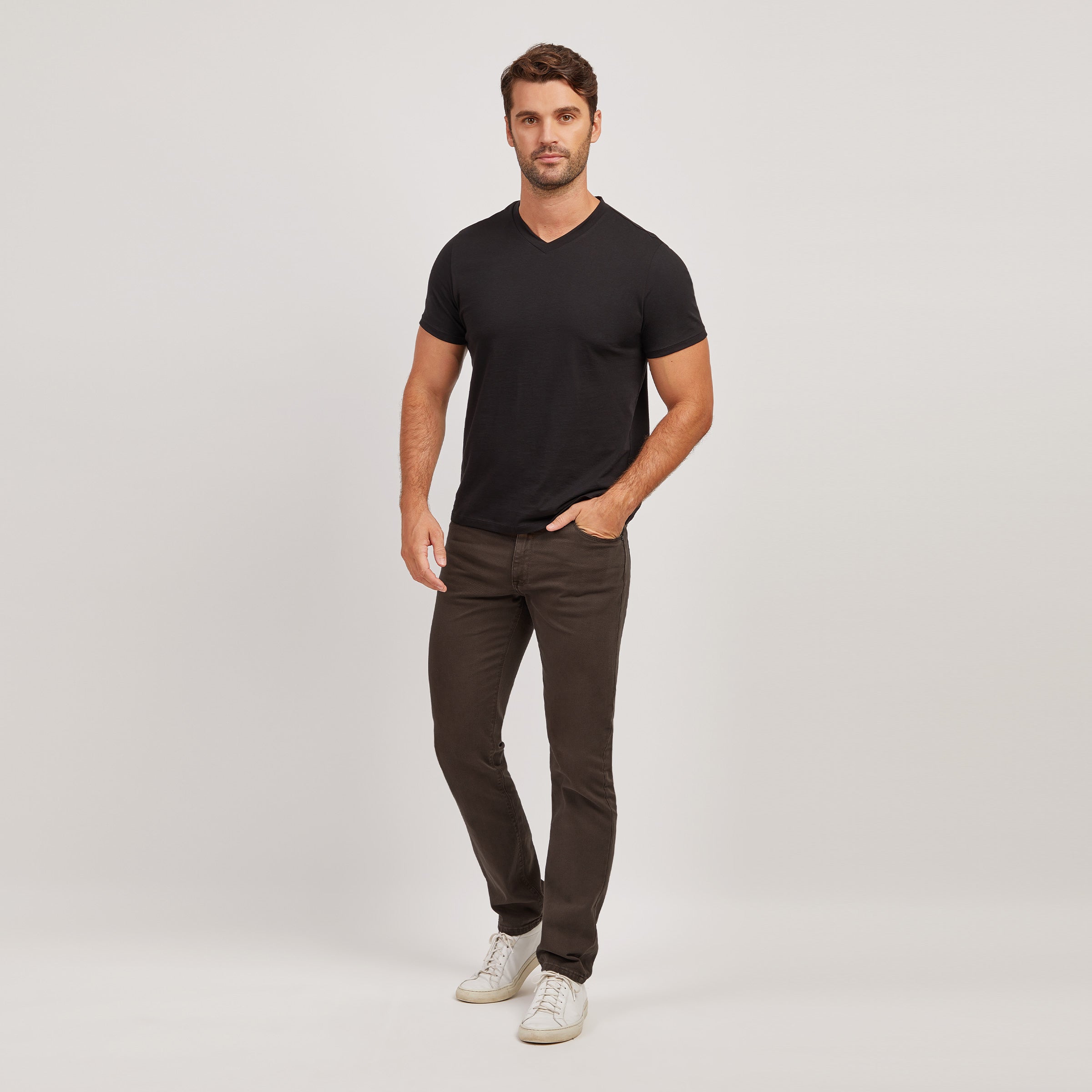 Men wearing Mocha Slim Mercer Jeans