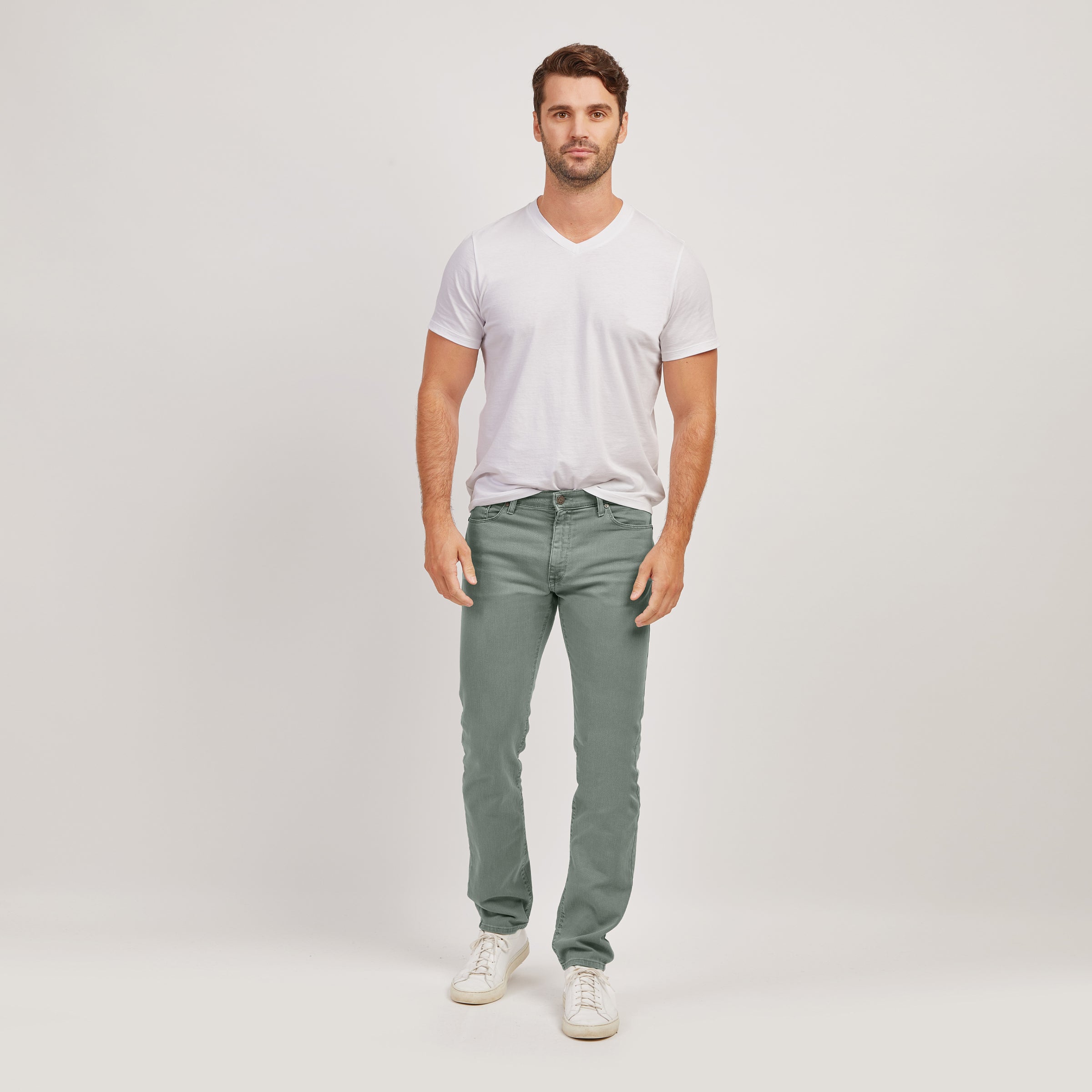 Men wearing Kaki Slim Mercer Jeans