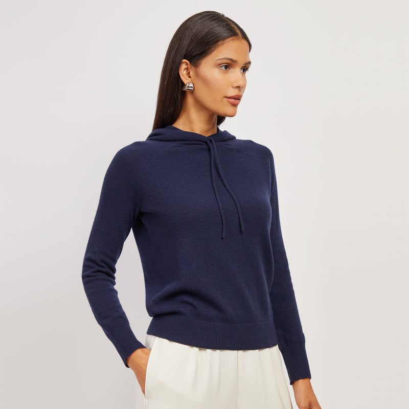 Women wearing Navy Cashmere Hoodie