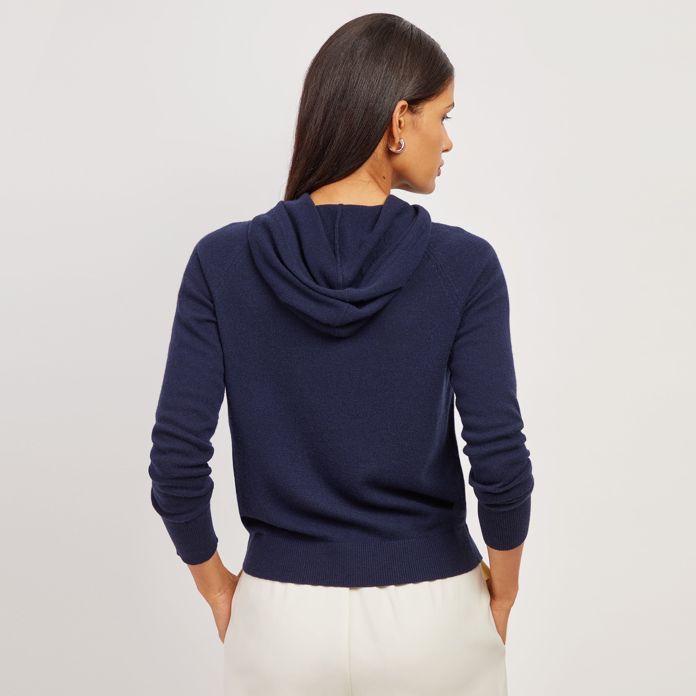 Women wearing Navy Cashmere Hoodie