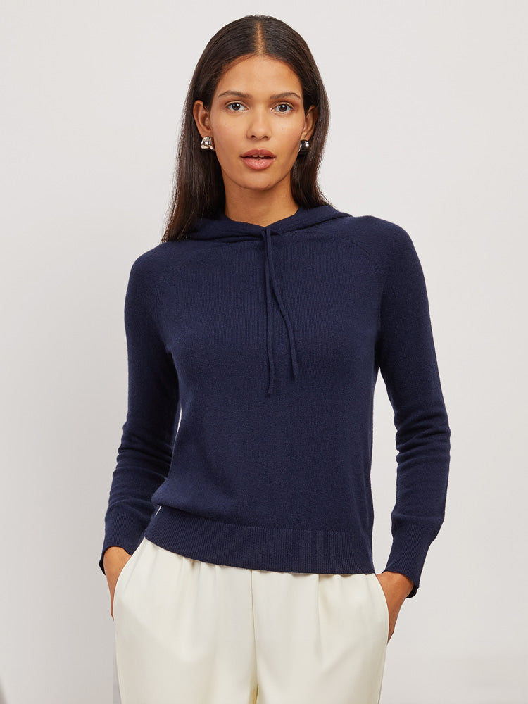 Women wearing Navy Cashmere Hoodie