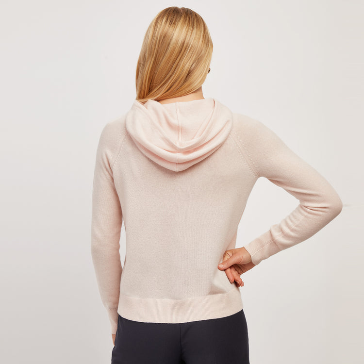 Women wearing Pale Pink Cashmere Hoodie