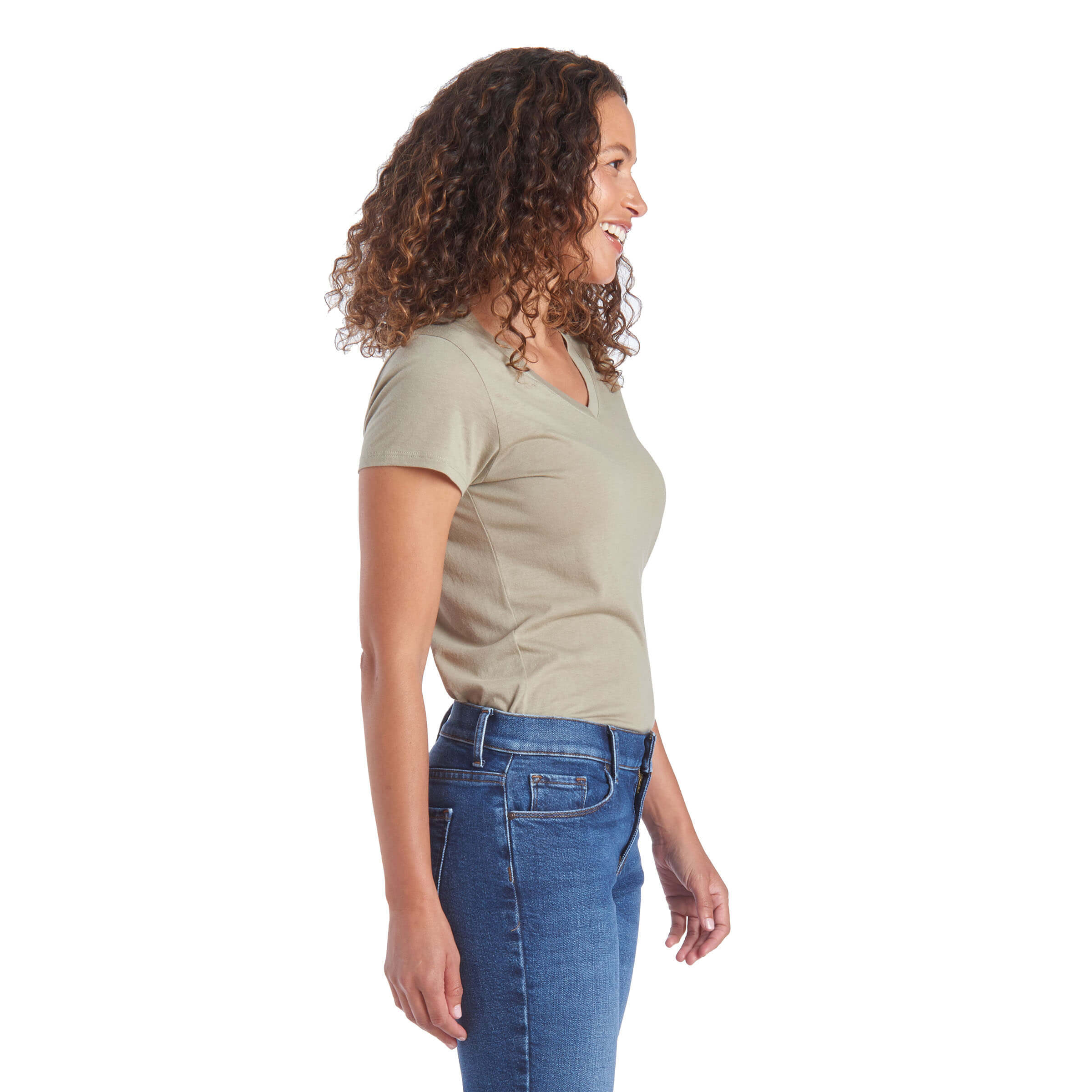 Women wearing Verde oliva Fitted V-Neck Marcy Tee