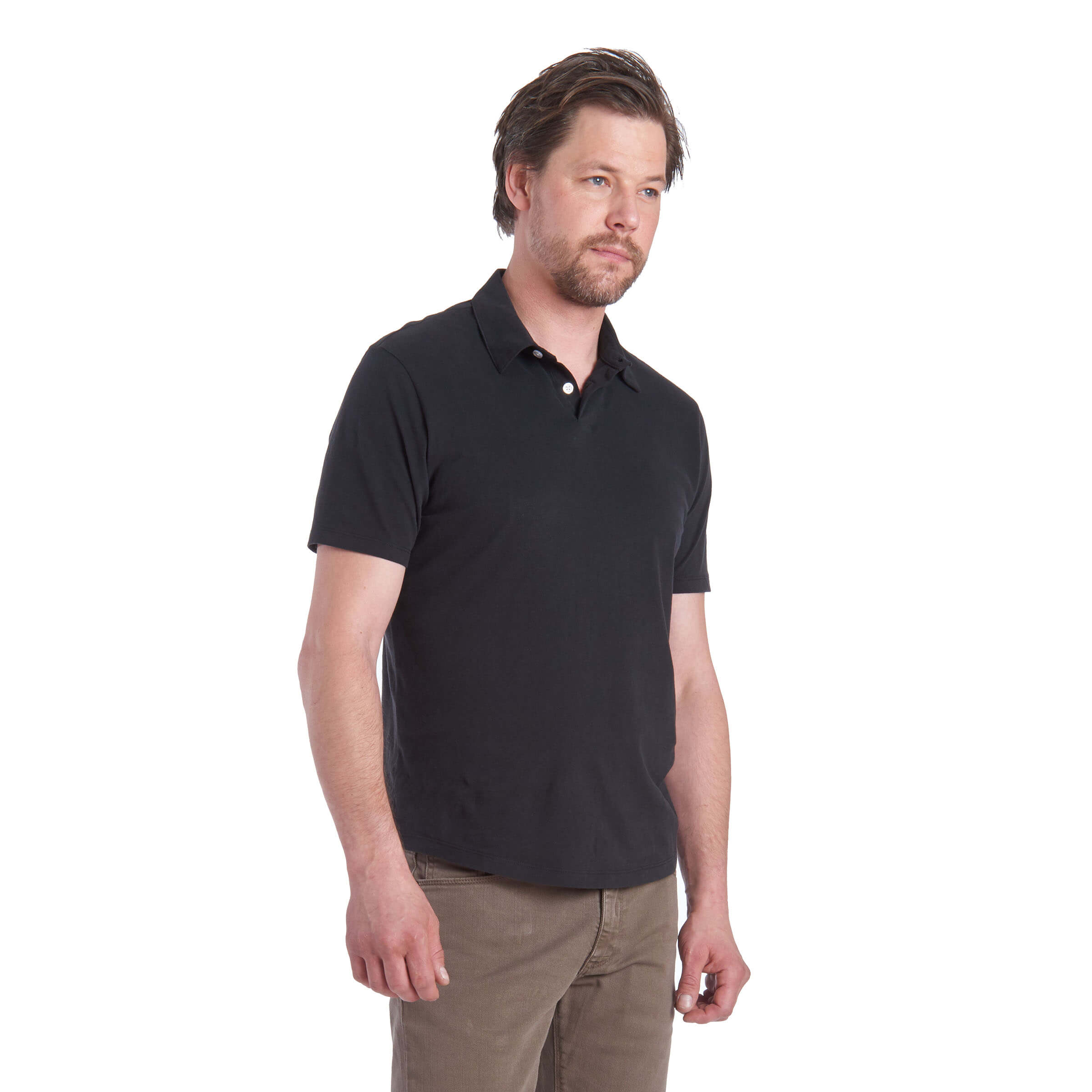 Men wearing Black Jersey Sueded Polo