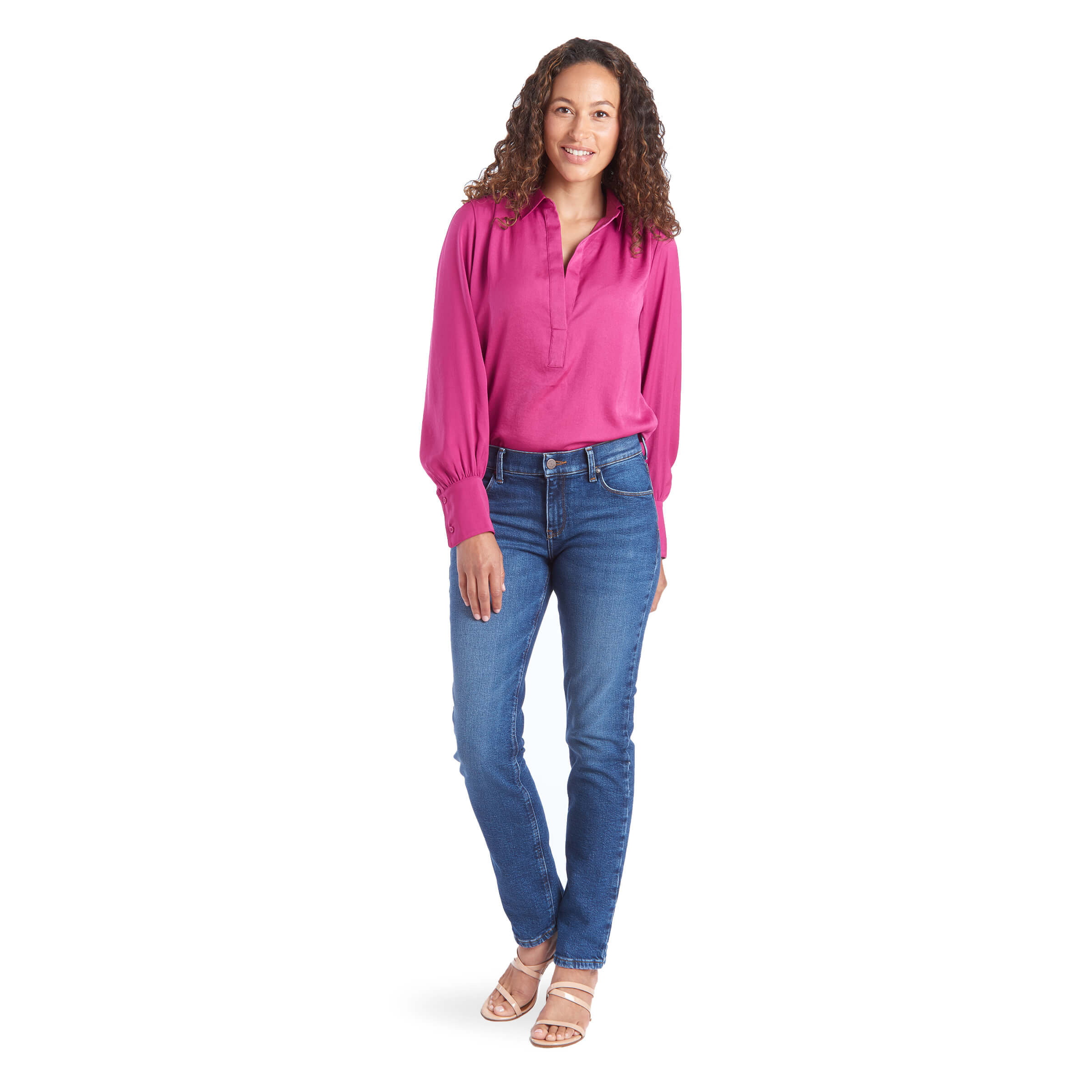 Women wearing Azul medio Slim Straight Grand Jeans