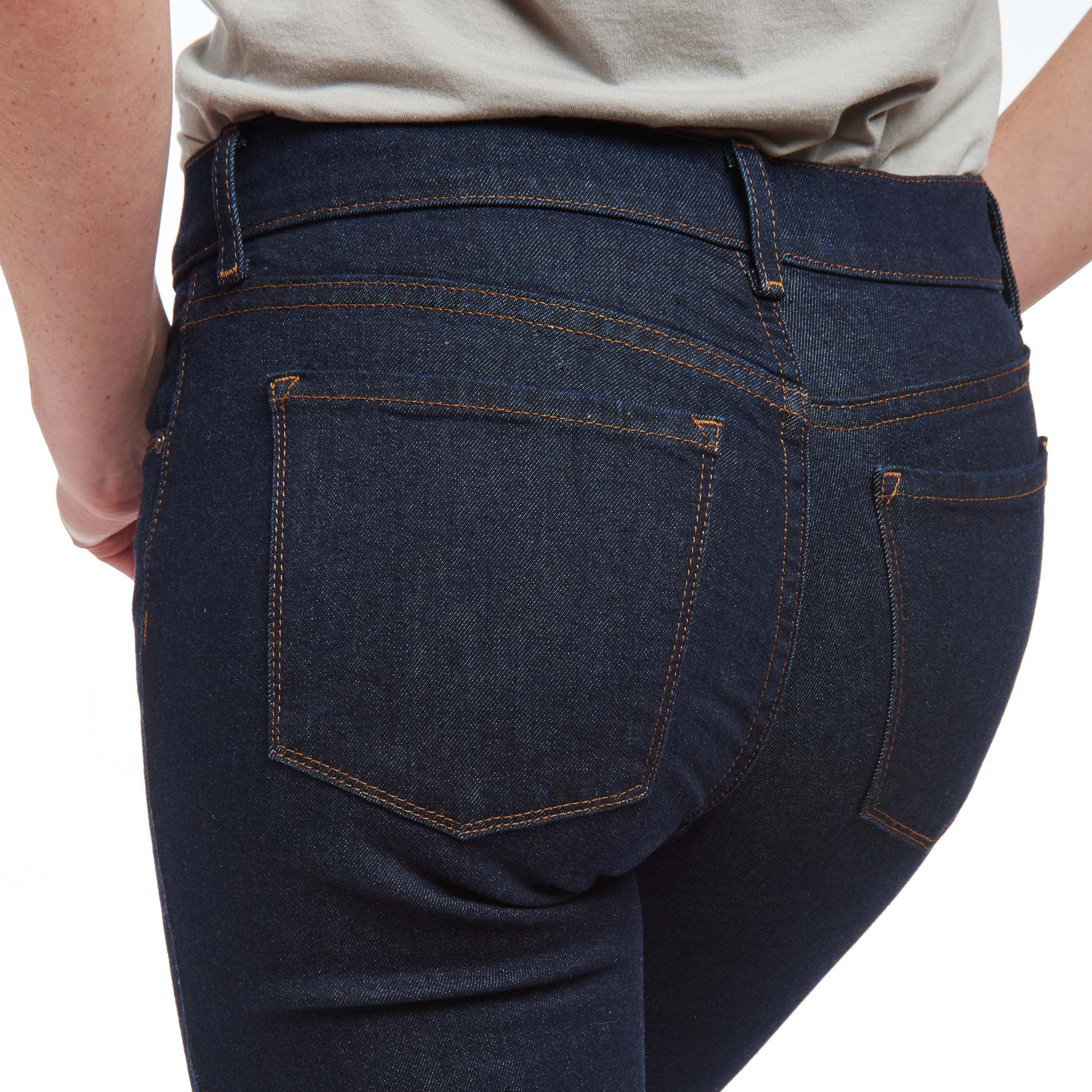 Women wearing Dark Blue Slim Straight Ridge Jeans