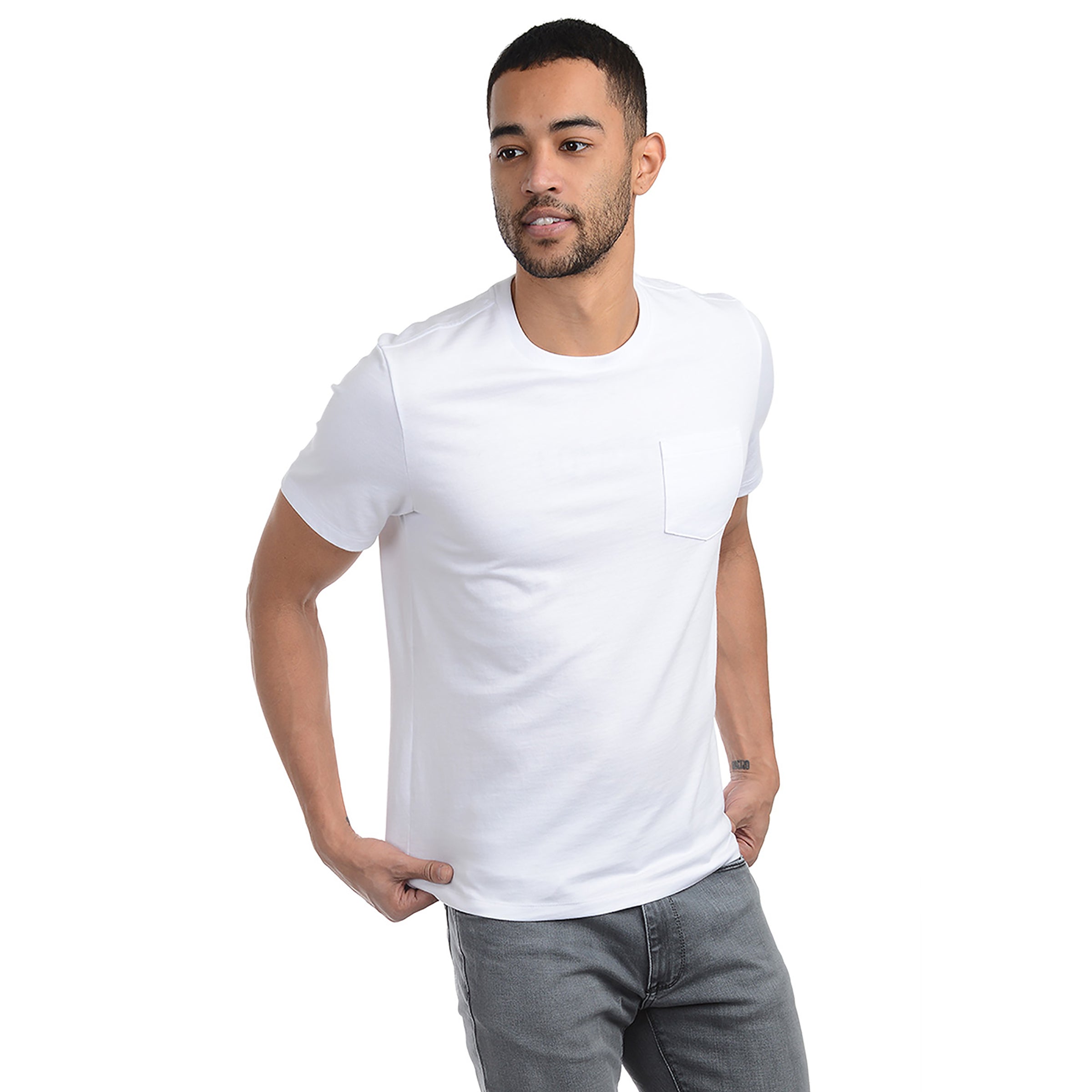 Men wearing White Heavyweight Pocket Carlton Tee