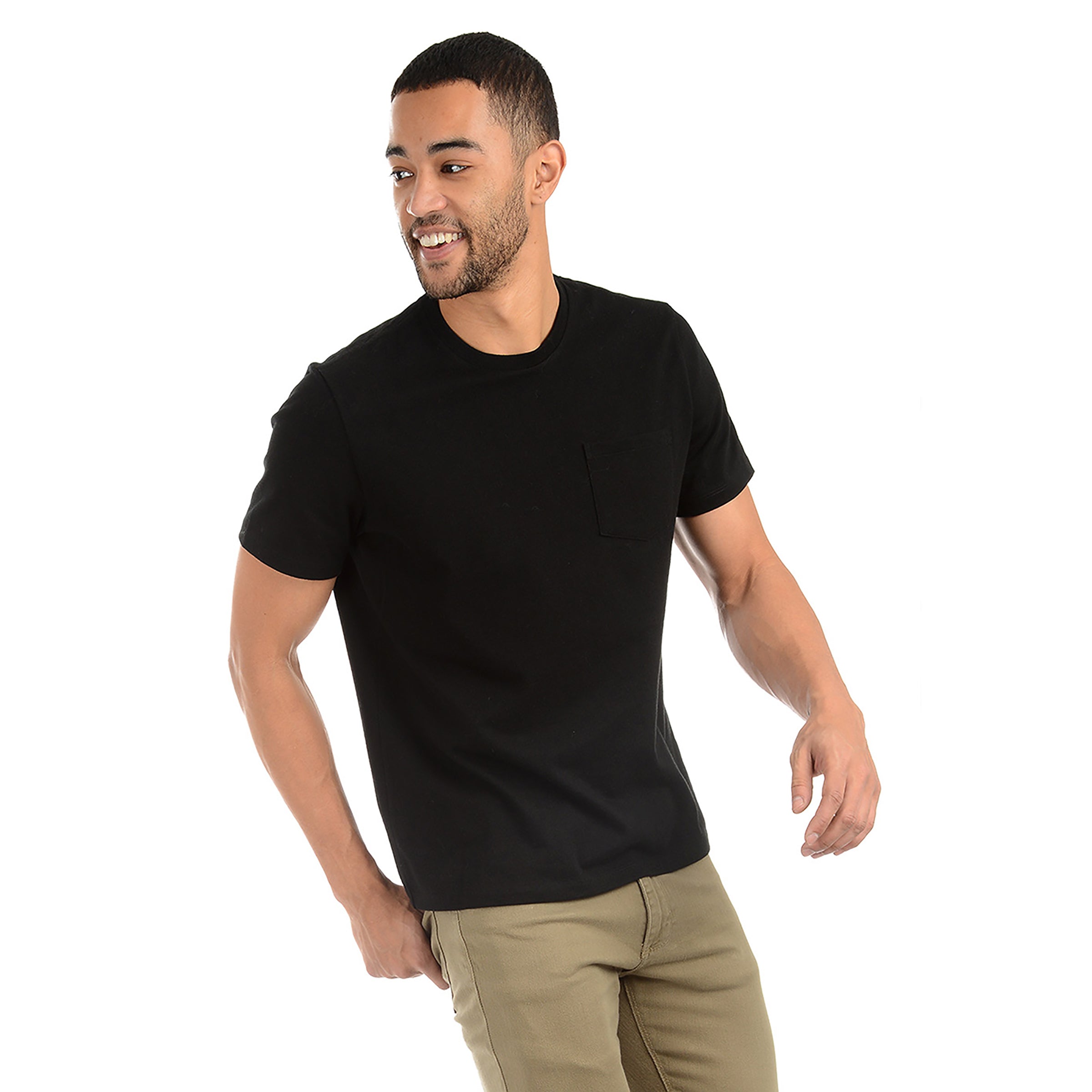 Men wearing Black Heavyweight Pocket Carlton Tee