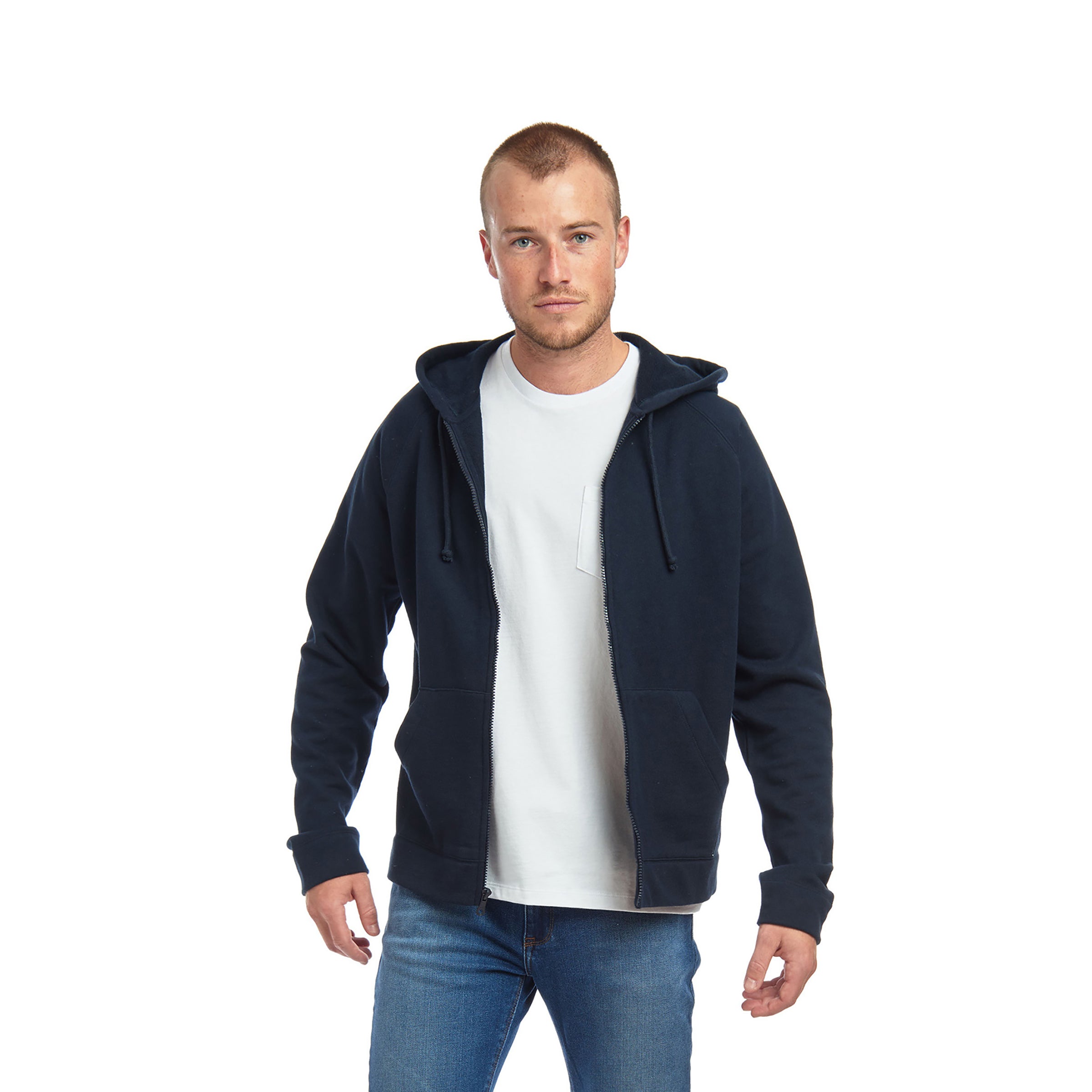 Men wearing Navy The French Terry Hoodie Hooper