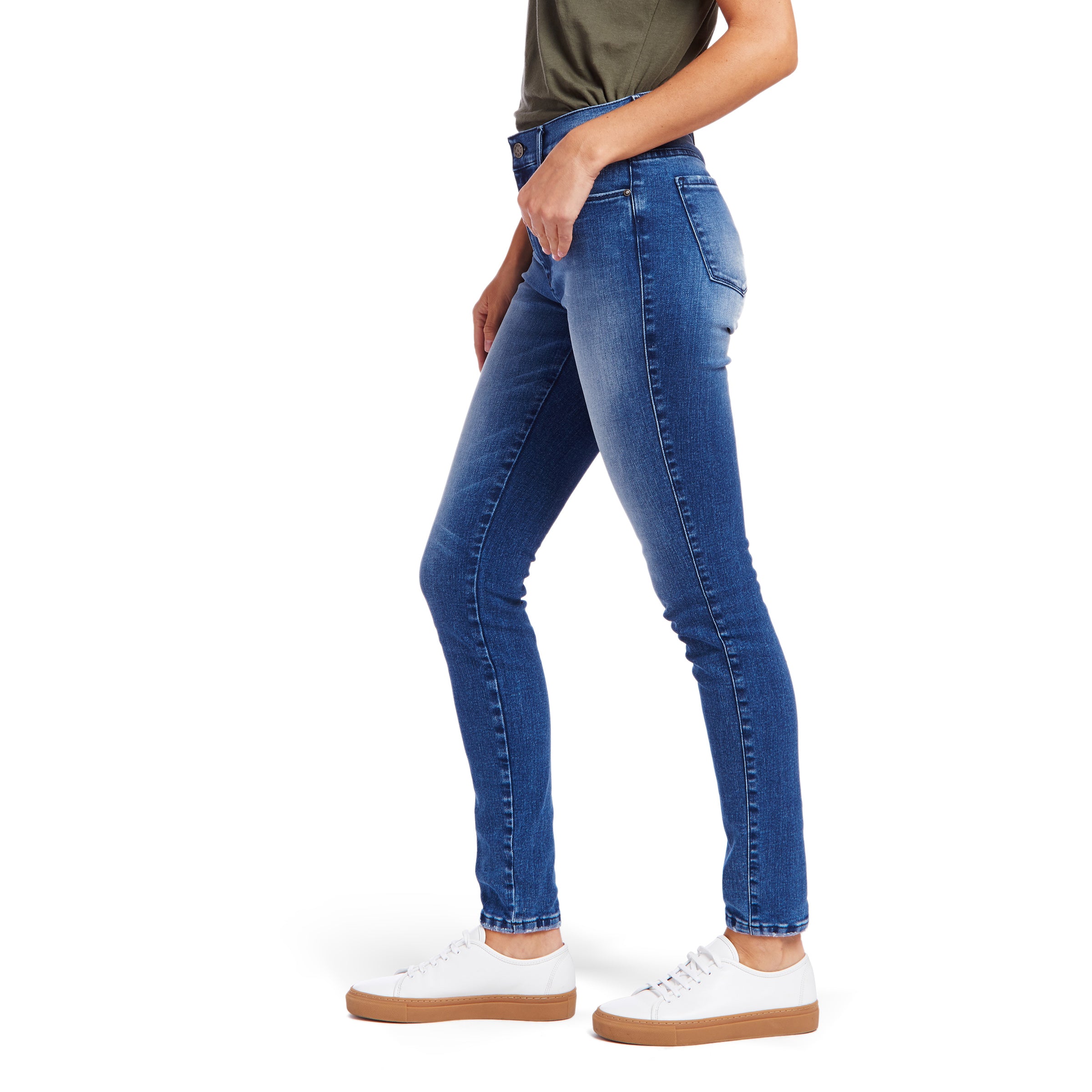 Women wearing Medium Blue High Rise Skinny Moore Jeans