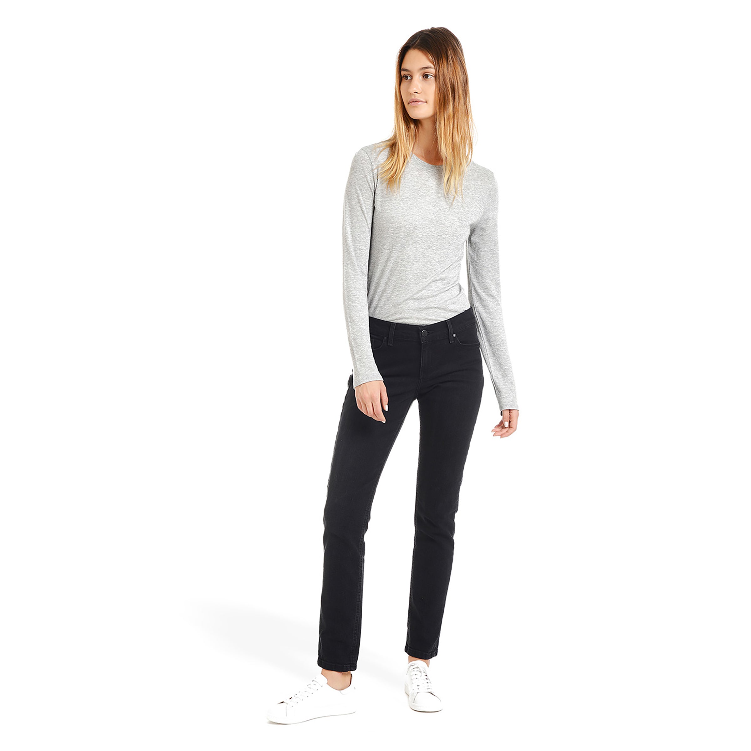 Women wearing Washed Black Slim Straight Allen Jeans