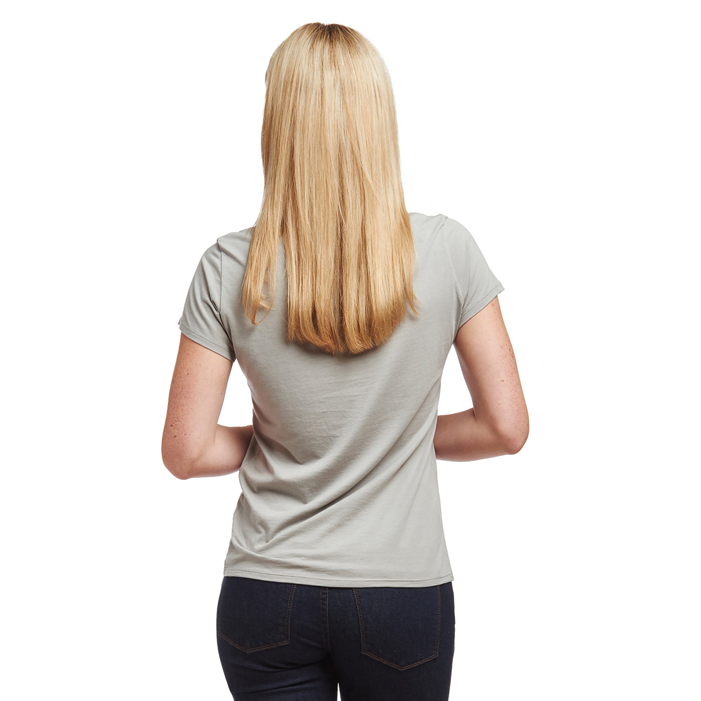 Women wearing Light Gray Fitted V-Neck Marcy Tee