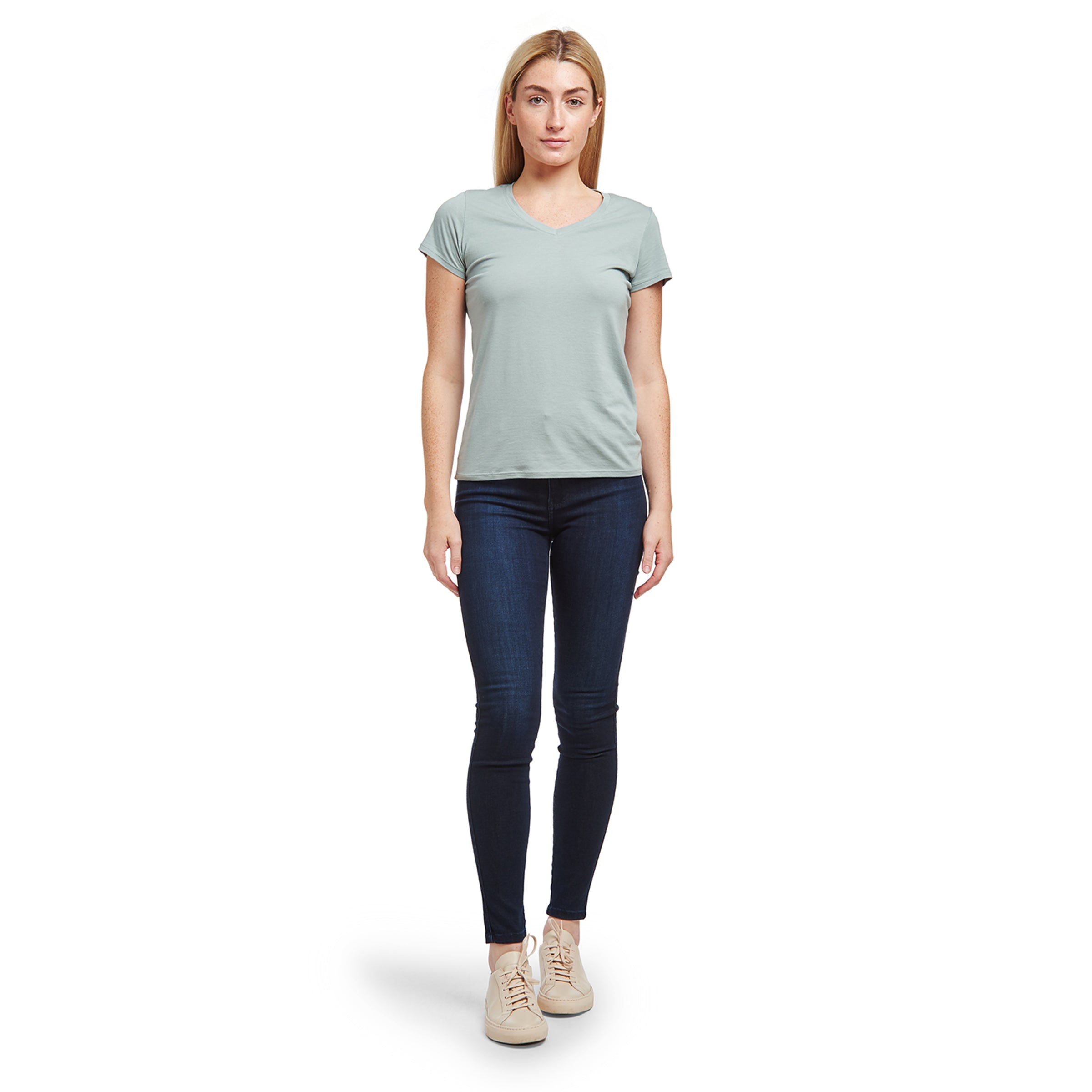 Women wearing Vino Fitted V-Neck Marcy Tee