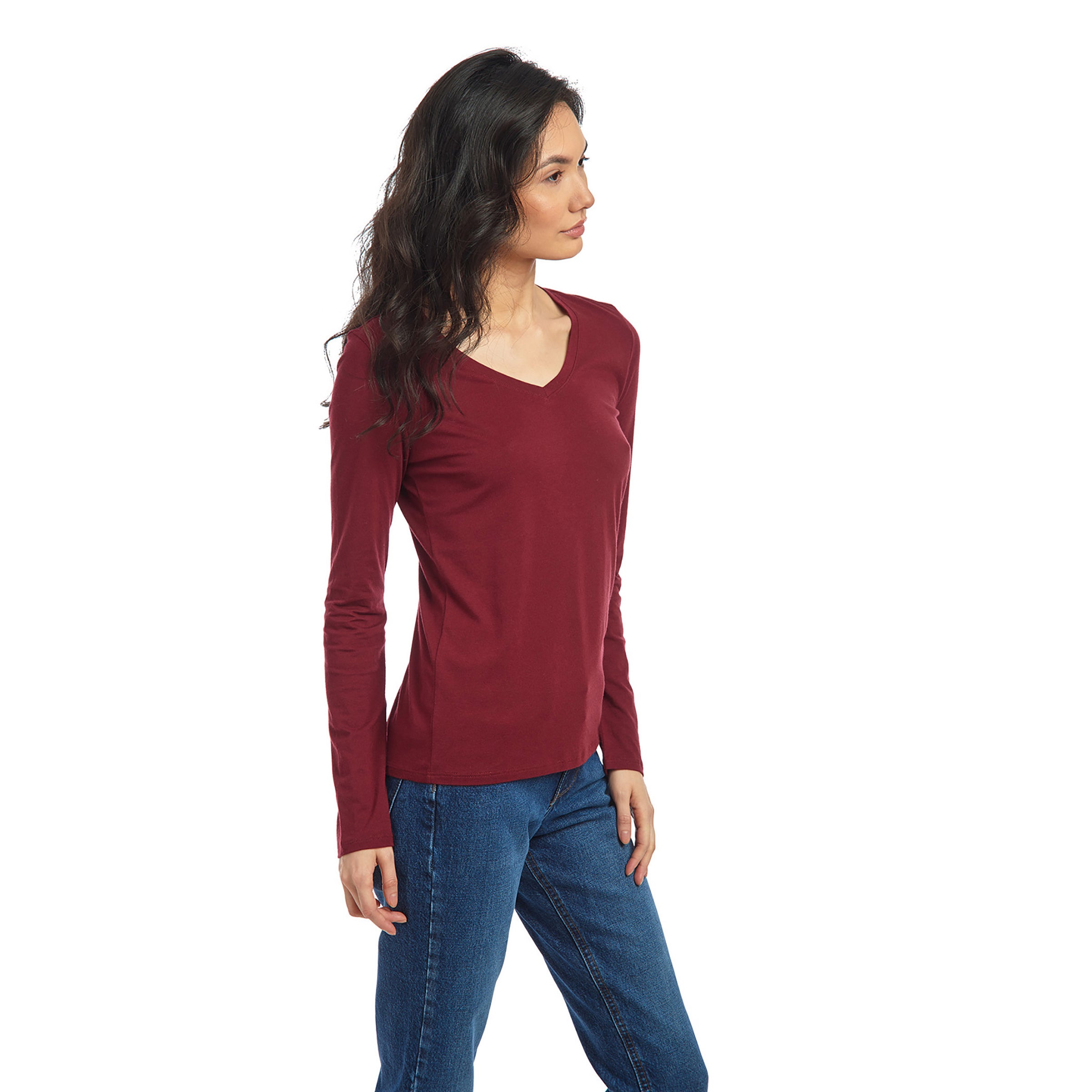 Women wearing Cramoisi Long Sleeve V-Neck Tee Marcy