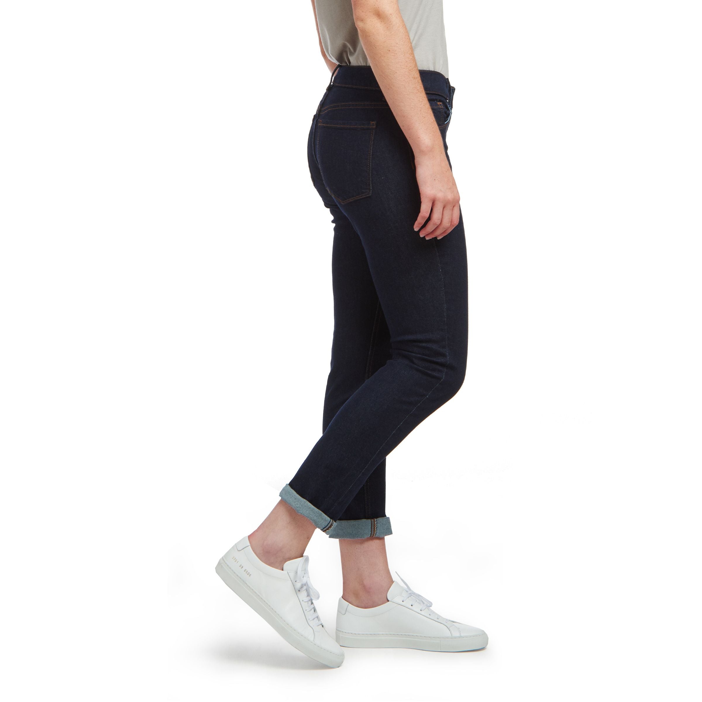 Women wearing Dark Blue Slim Straight Ridge Jeans