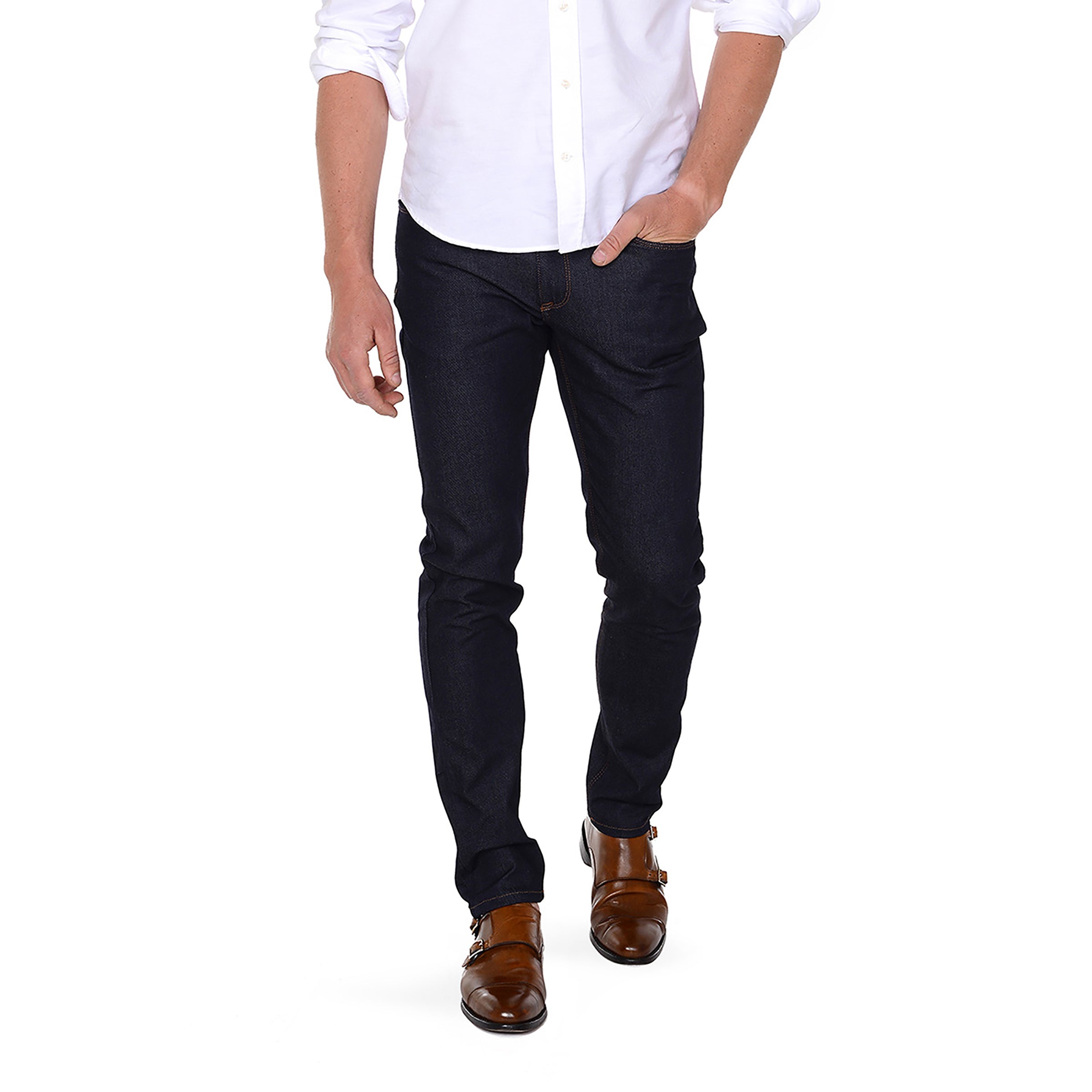 Men wearing Dark Blue Skinny Oliver Jeans