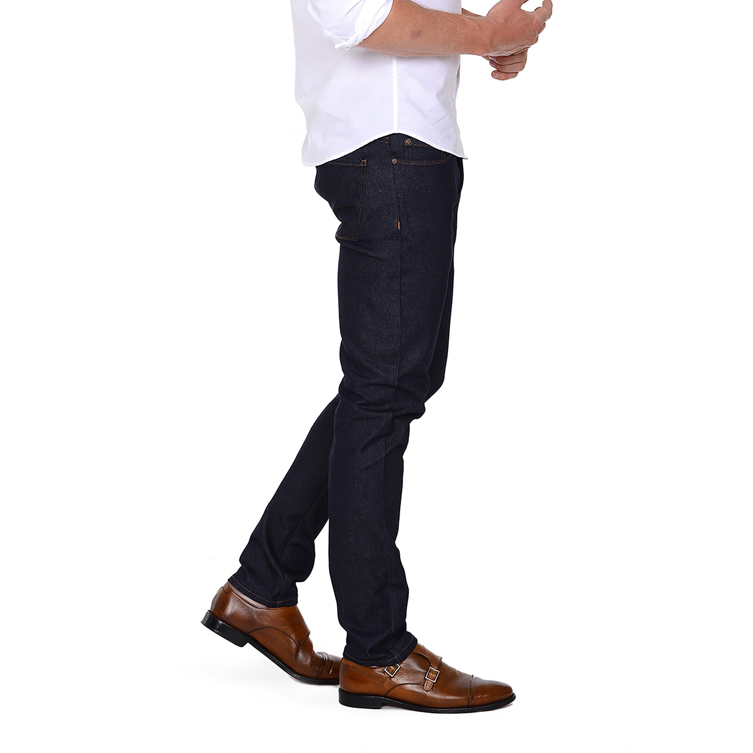 Men wearing Dark Blue Skinny Oliver Jeans