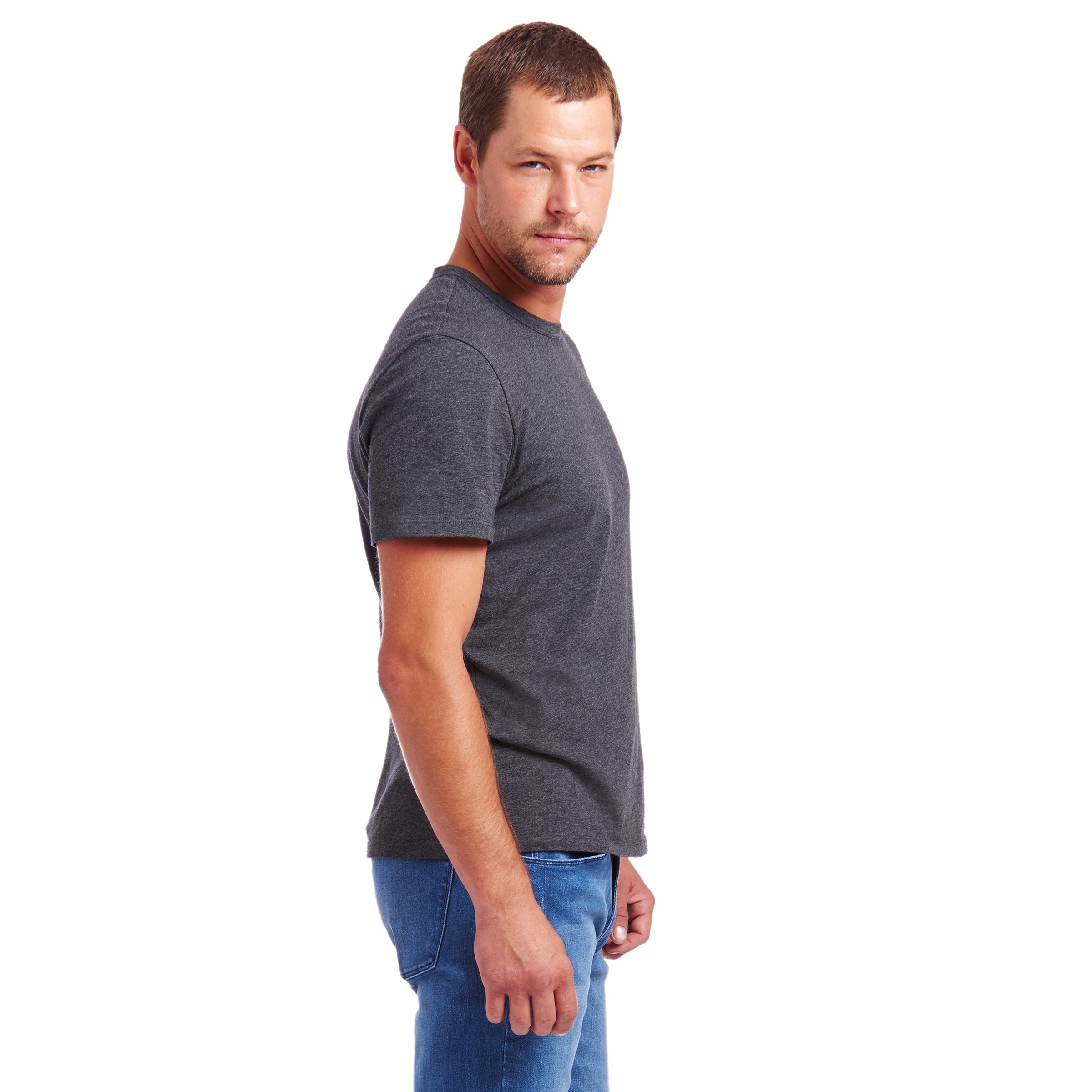 Men wearing Charcoal Heather Classic Crew Driggs Tee